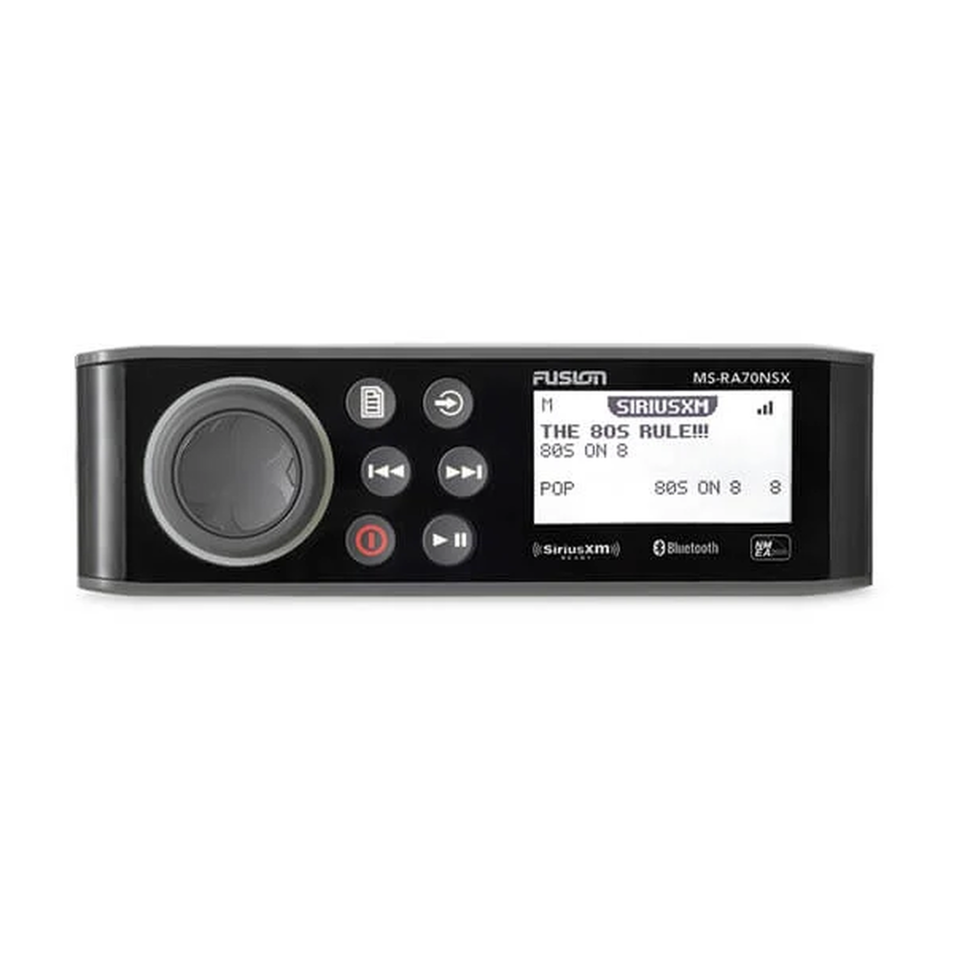 Sistema de Audio Marino MS-RA70 / Pantalla LCD Monocroma 2.6" / TecnologÃ­a Multi-Zoneâ¢? 2 Zonas / Potencia Pico 200 W / BluetoothÂ® y ANTÂ® / Compatible con SiriusXM y DAB+ / IPX7 / USB para Actualizaciones