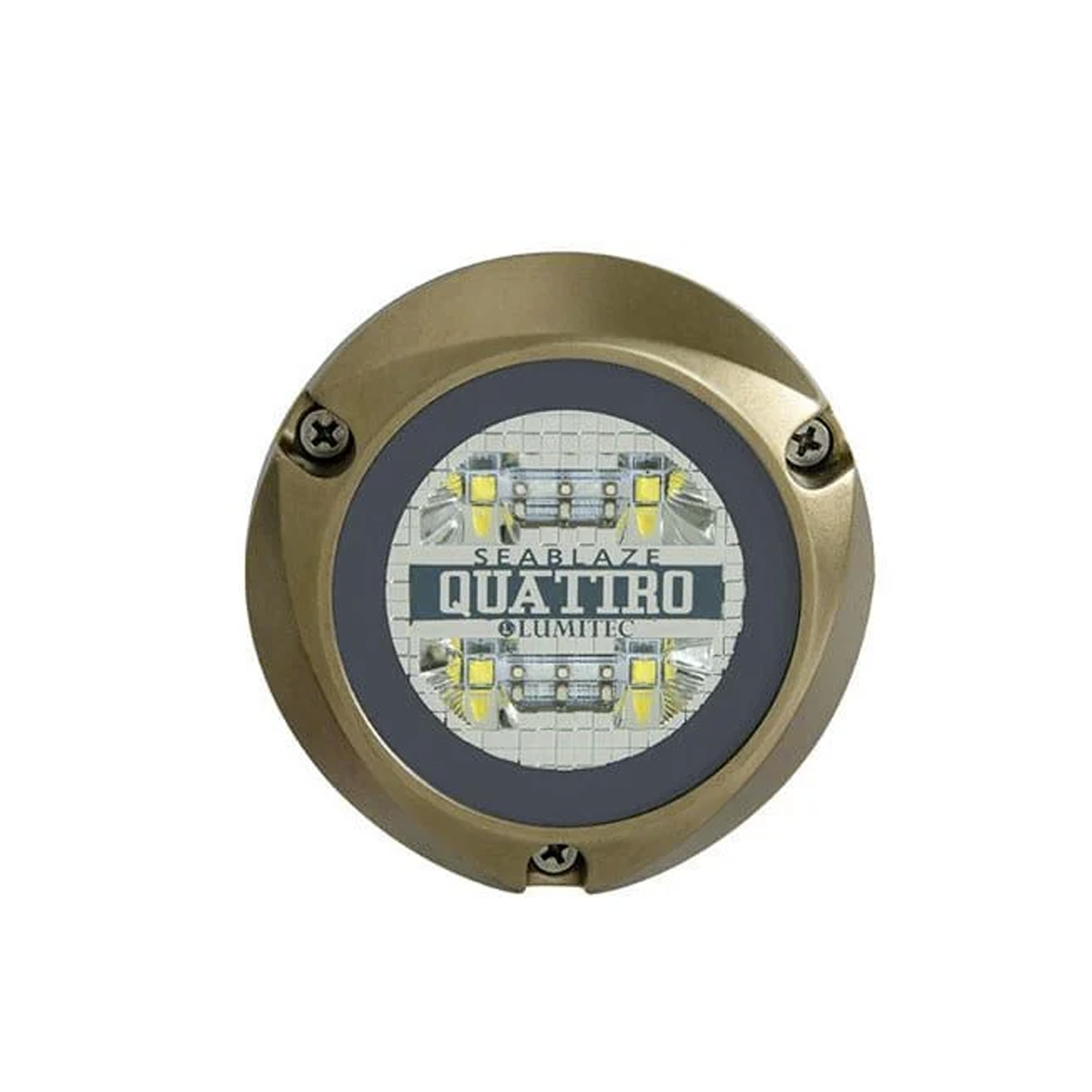Luz led marina sumergible SeaBlaze Quattro, emite luz multicolor de 2000 lÃºmenes, fabricada en bronce naval con grado de protecciÃ³n IP68.
