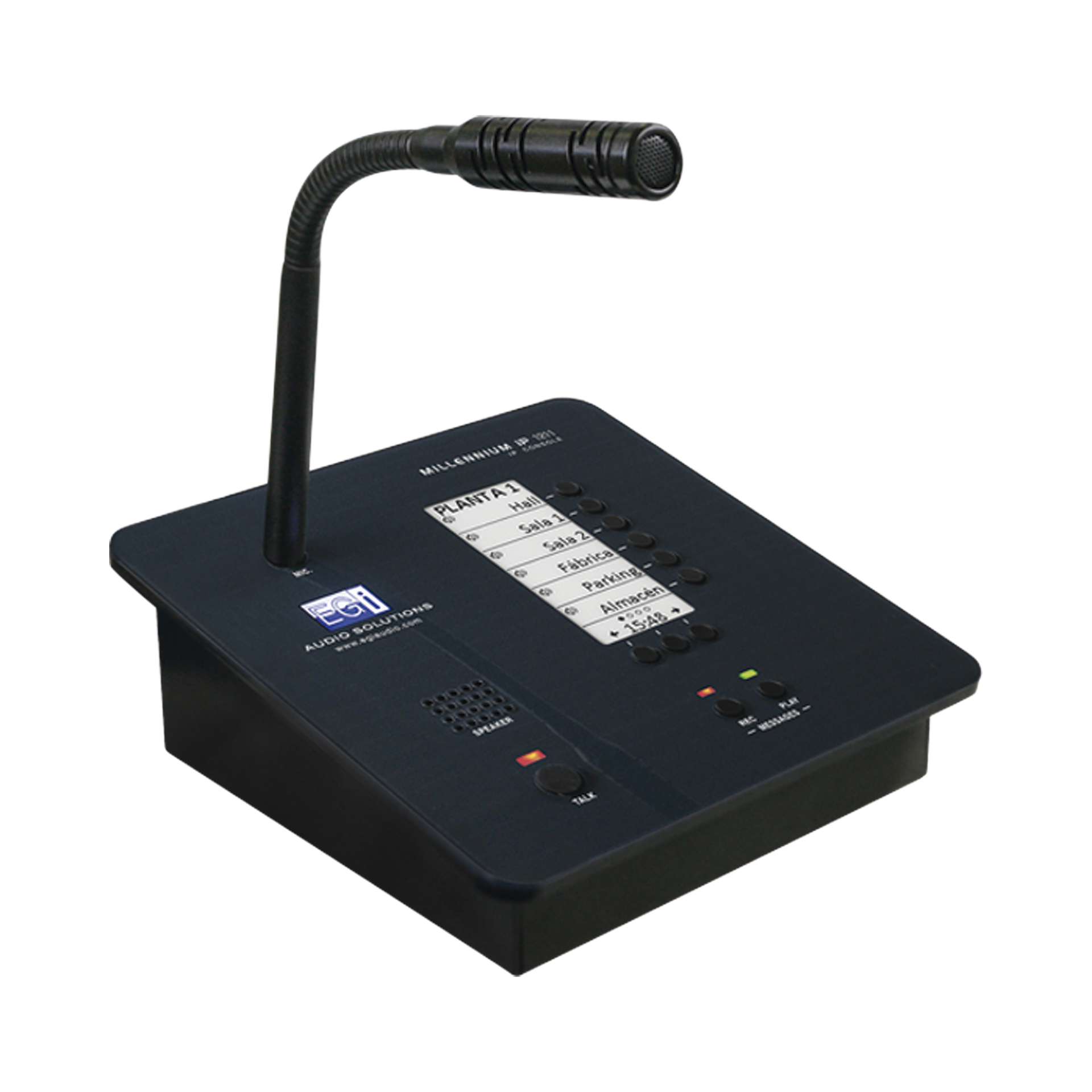 CONSOLA DE AVISOS MULTIZONA IP CON DISPLAY, MICRÃFONO Y GRABADOR DE MENSAJES