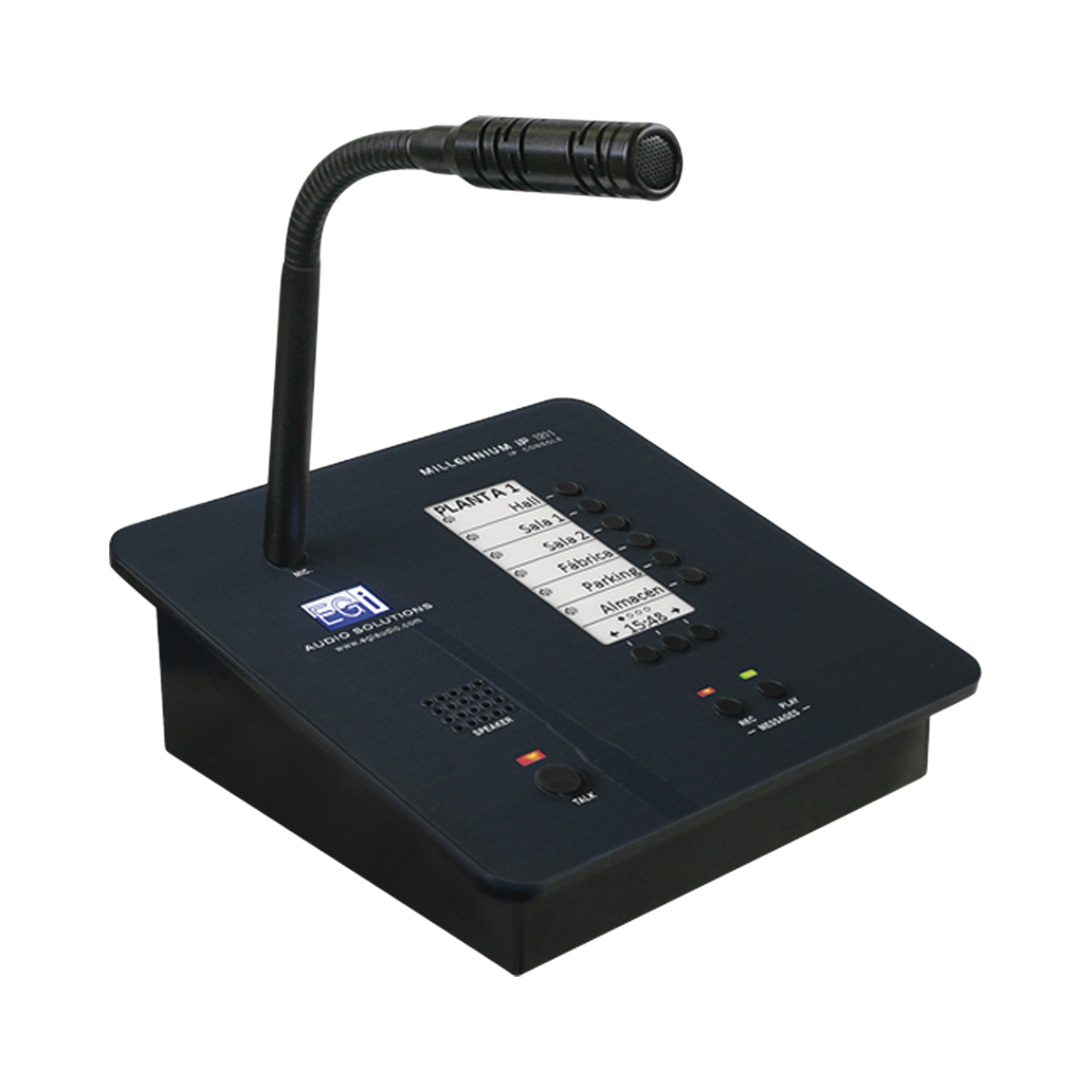 CONSOLA DE AVISOS MULTIZONA IP CON DISPLAY, MICRÃFONO Y GRABADOR DE MENSAJES