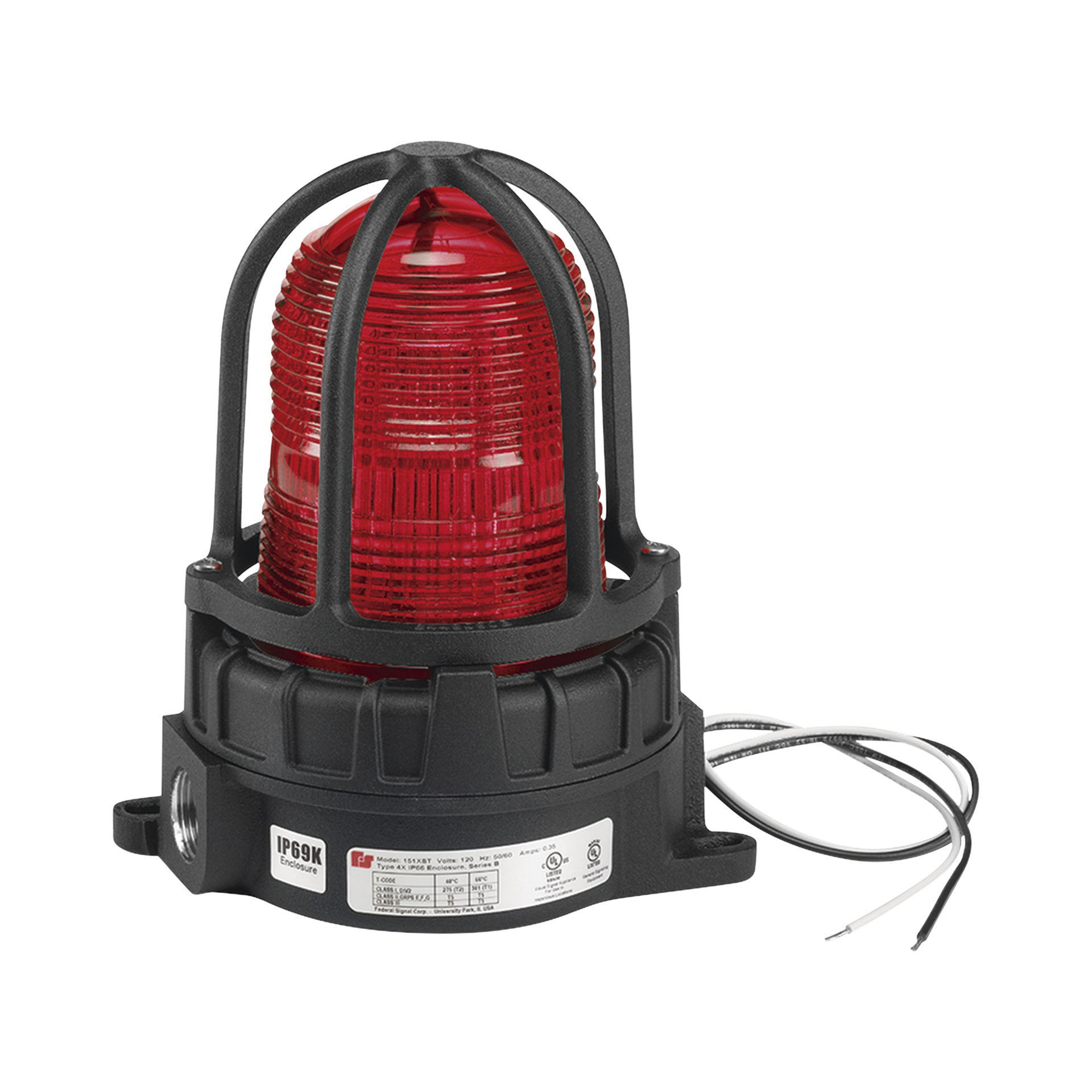 Luz de advertencia LED color Rojo para ubicaciones peligrosas, montaje para superficies, 120/240Vca,