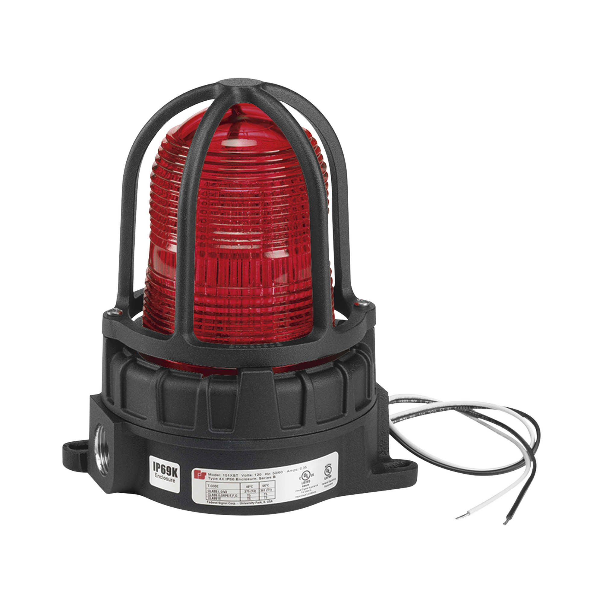 Luz de advertencia LED color Rojo para ubicaciones peligrosas, montaje para superficies, 120/240Vca,