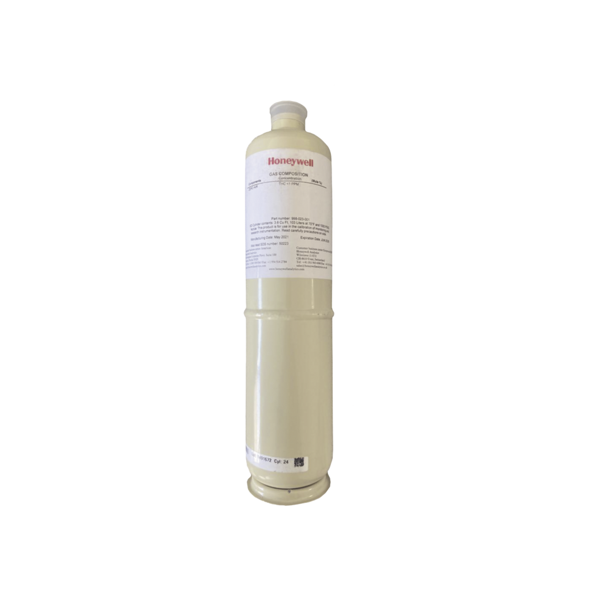 Cilindro De CalibraciÃ³n Para DiÃ³xido De NitrÃ³geno (NO2)/N2, ConcentraciÃ³n a 5 ppm, Capacidad de 58 L, Dimensiones 5/8 pulg. x 18 pulg.