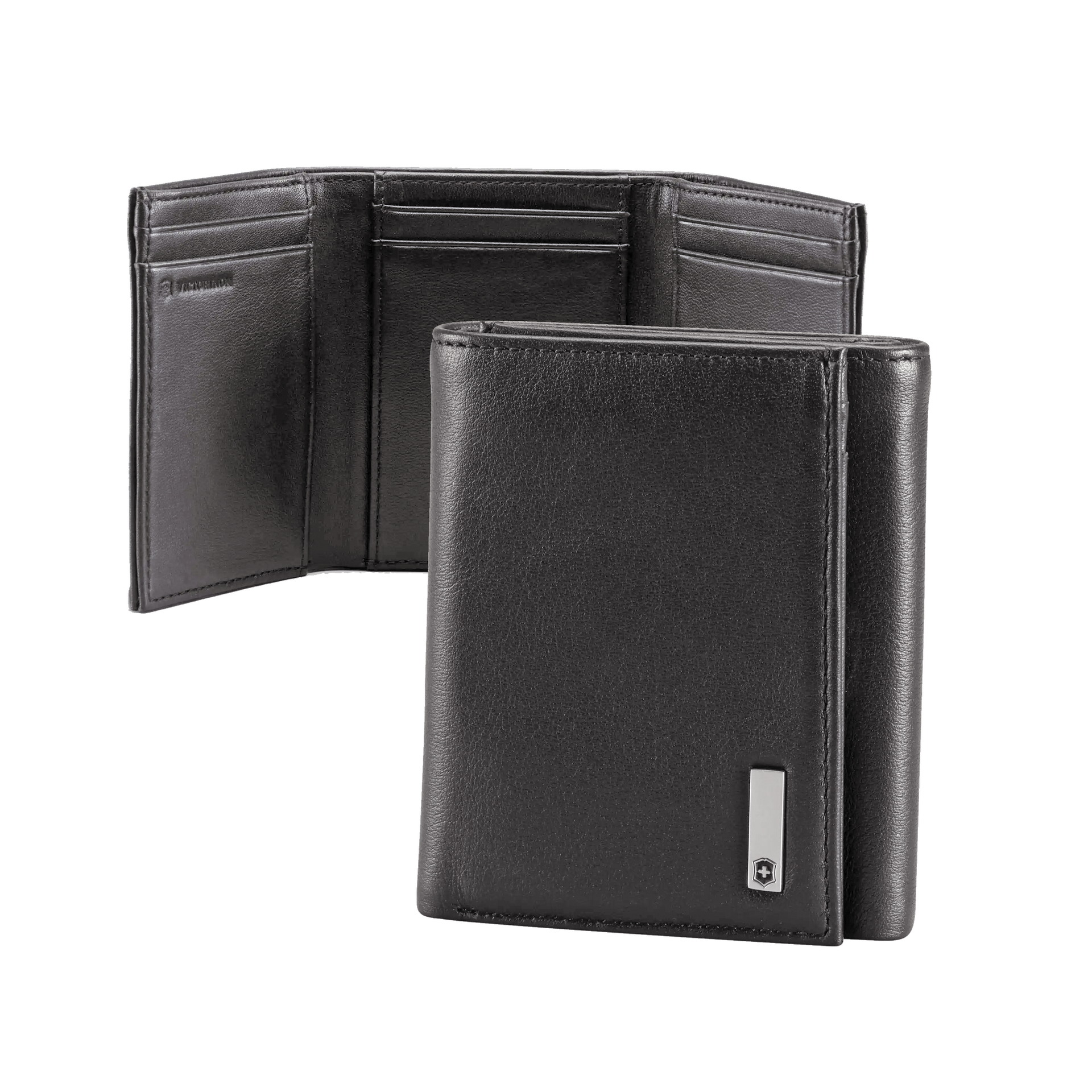 Cartera Athens Negra de Piel con Compartimento de Micromalla para ID. Doblable en 3 Partes con Divisor de Billetes. Pocket Wallet