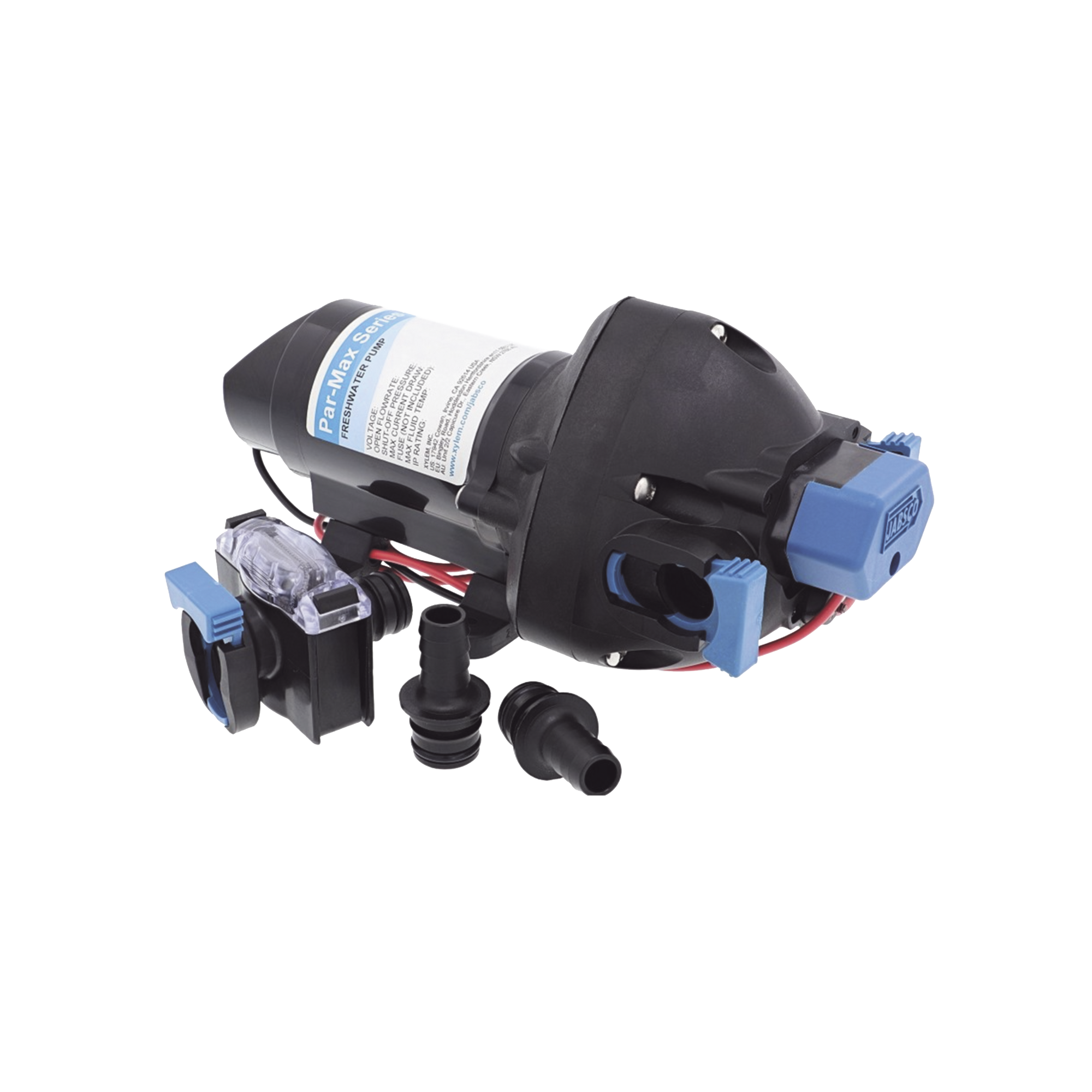 Bomba controlada por presiÃ³n Par Max a 12 Vcd, caudal de 2 GPM, presiÃ³n mÃ¡xima 35 psi, para manguera de entrada con orificio de 38 mm (1Â½â), manguera de descarga con orificio de 25 mm (1â)