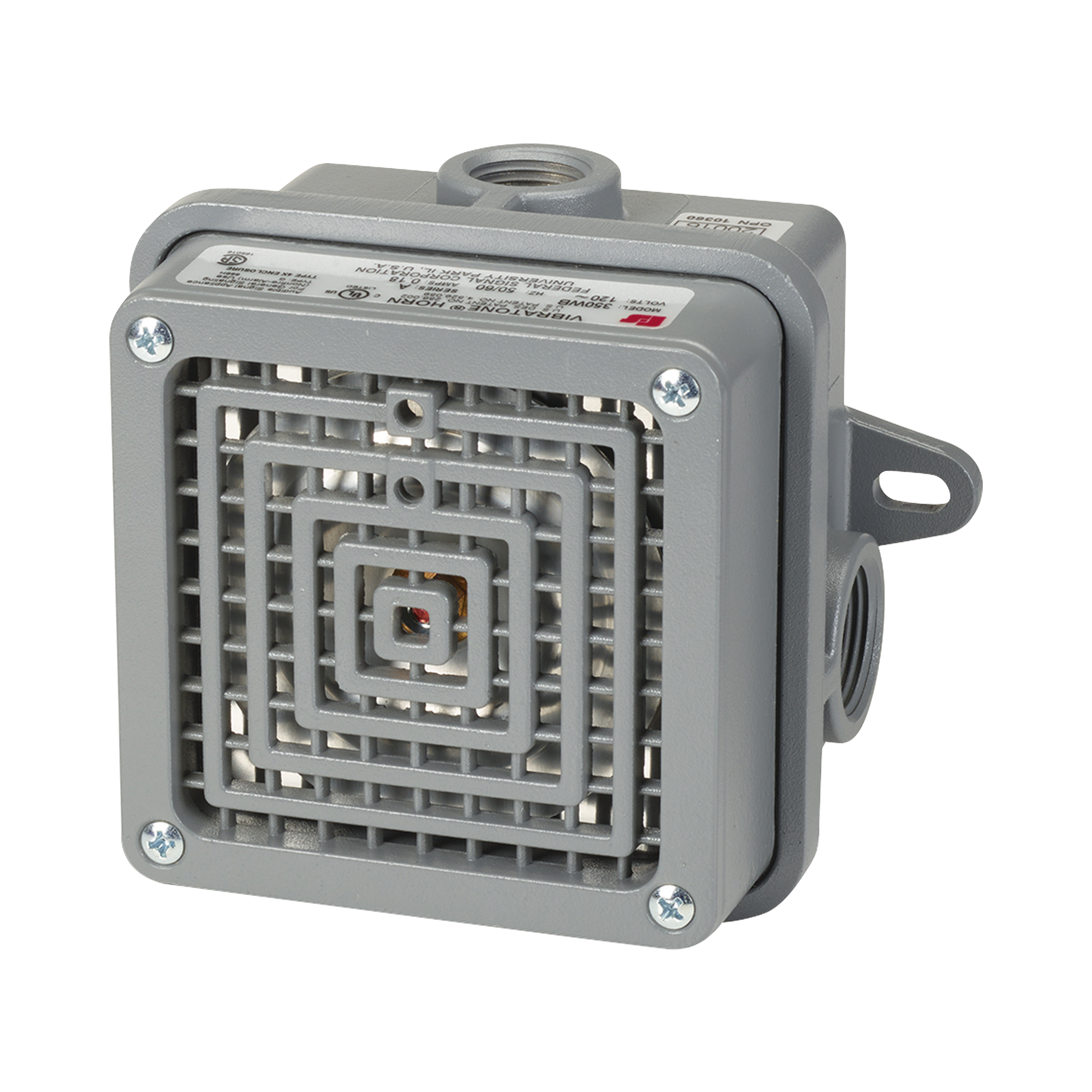 Bocina VibratoneÂ® para exteriores de 100 a 110 dB listado por UL y cUL, 120 VCA, color Gris