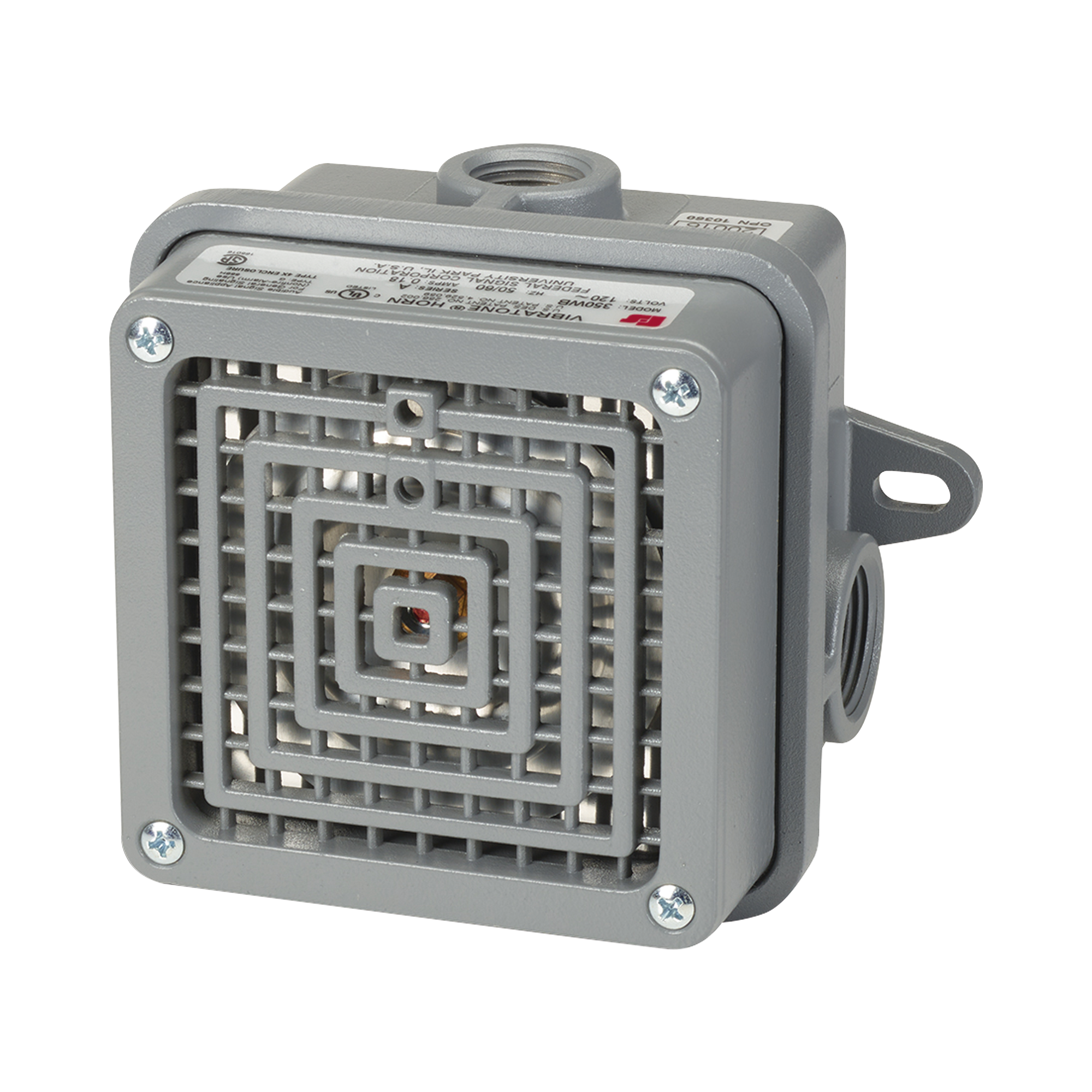 Bocina VibratoneÂ® para exteriores de 100 a 110 dB listado por UL y cUL, 120 VCA, color Gris