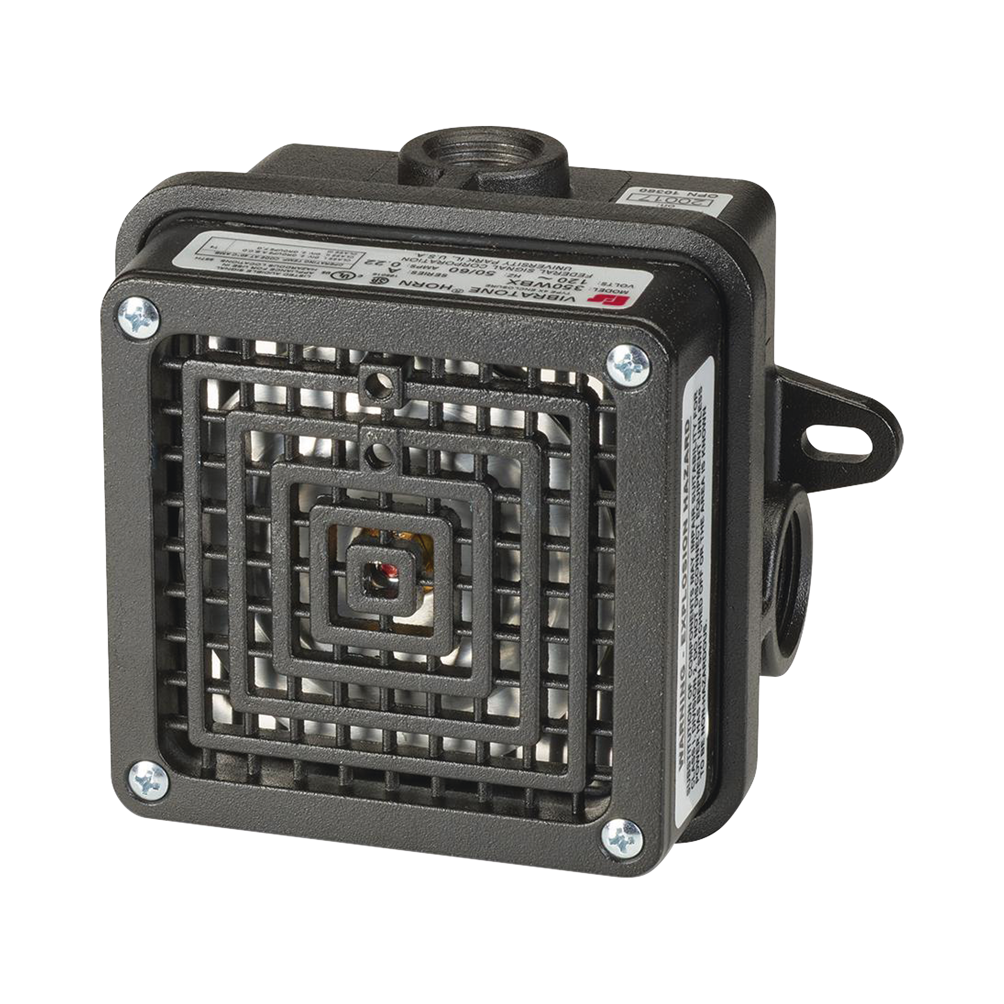 Bocina para lugares peligrosos VibratoneÂ® con carcasa para exteriores Tipo 4X,  Certificado CSA Listado por UL y cUL para Clase I, DivisiÃ³n 2, Grupos A, B, C y D; Clase II, DivisiÃ³n 2, Grupos F y G; Clase III, 120 VCA, Color Negra