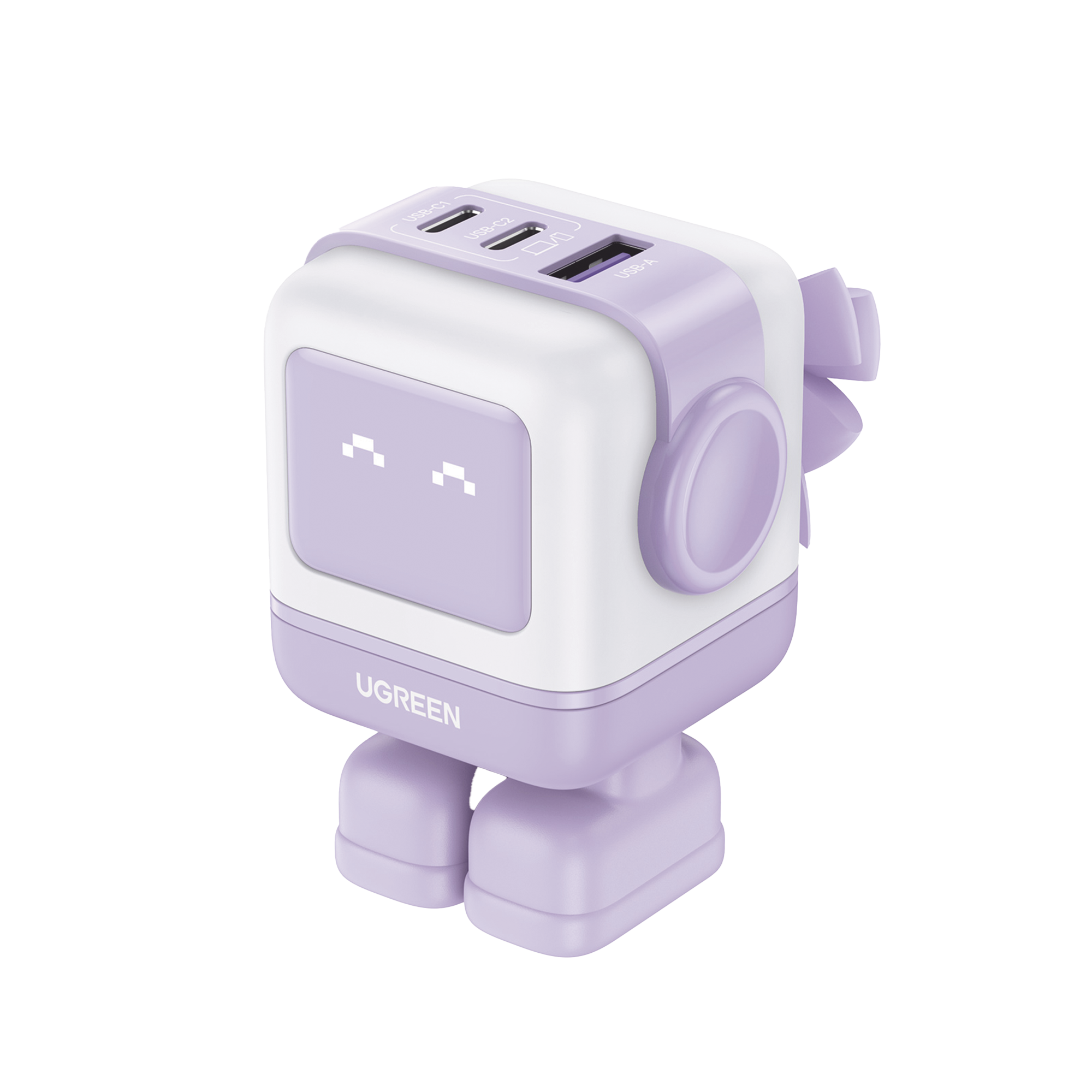 Cargador RobotGaN de 65W Serie UNO | 3 Puertos de Carga RÃ¡pida | 2 USB-C | 1 USB-A | PD 3.0 | QC 4.0 | Carga Inteligente | TecnologÃ­a GaN II | Zapato MagnÃ©tico ExtraÃ­ble | Carcasa Ignifuga | Pantalla LED.