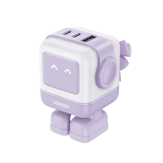 Cargador RobotGaN de 65W Serie UNO | 3 Puertos de Carga RÃ¡pida | 2 USB-C | 1 USB-A | PD 3.0 | QC 4.0 | Carga Inteligente | TecnologÃ­a GaN II | Zapato MagnÃ©tico ExtraÃ­ble | Carcasa Ignifuga | Pantalla LED.