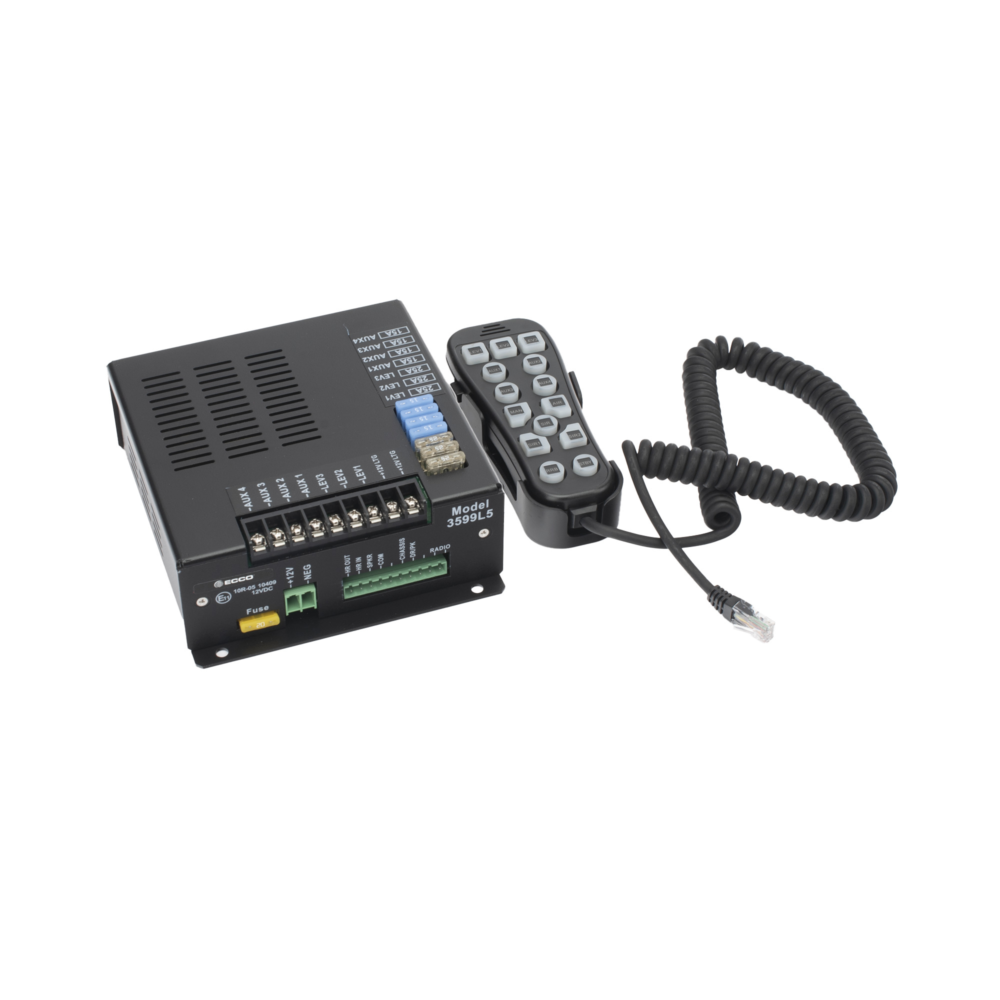 Sirena Vehicular H2 Covert â¢ de 200W de Potencia, Con Controlador Unimando de 14 Botones Para Control de Tonos, 7 Salidas Auxiliares y MicrÃ³fono