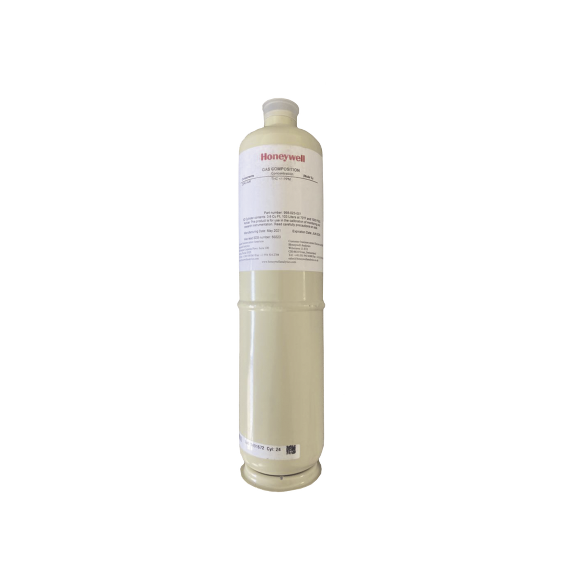 Cilindro Para CalibraciÃ³n De Aire Cero, ConcentraciÃ³n 0 ppm, Balance Aire, Capacidad 34 L, Para Serie RAEGuard 2 PID