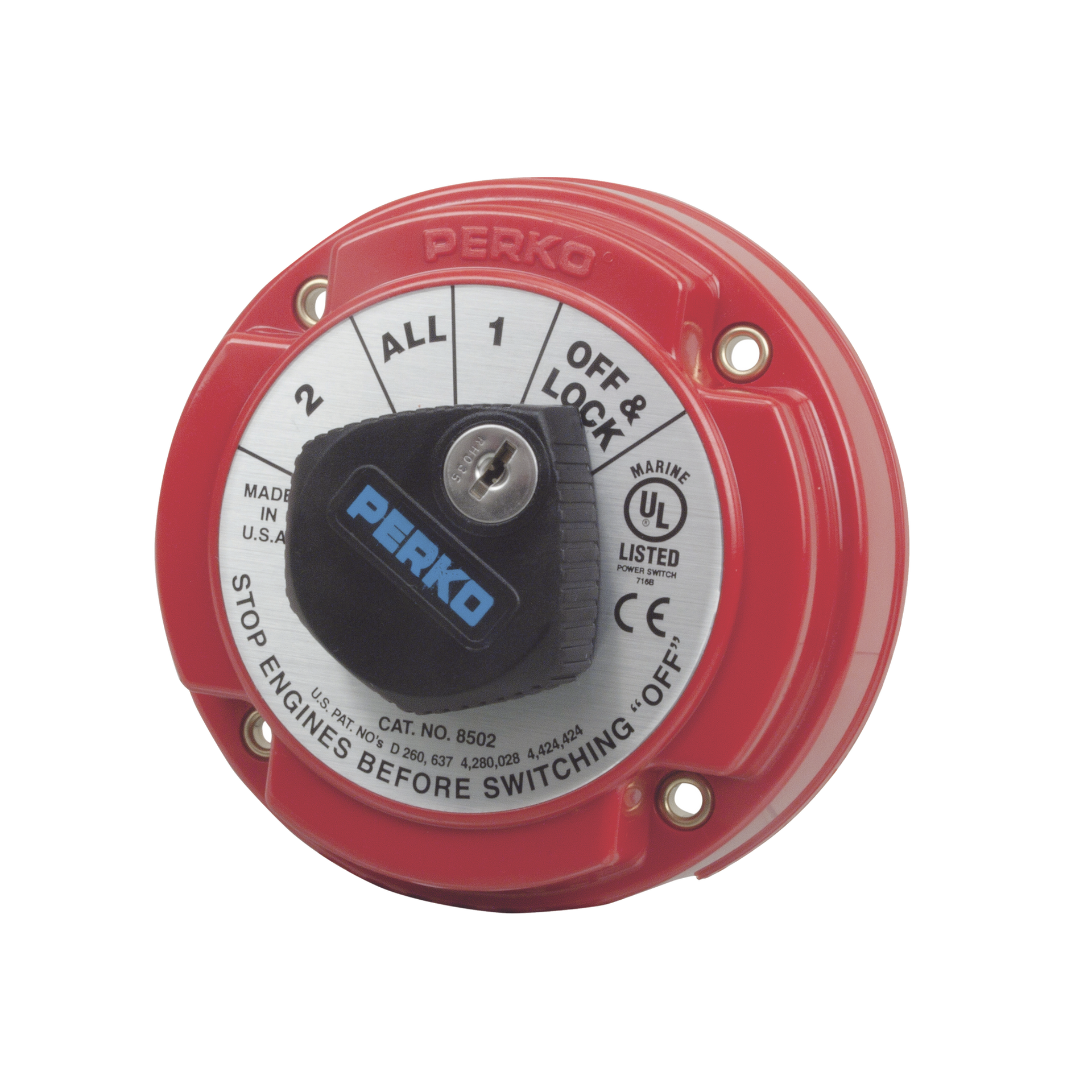 Switch Selector de BaterÃ­a de Servicio Mediano con Bloqueo por Medio de Llave, para Sistemas ElÃ©ctricos Marinos