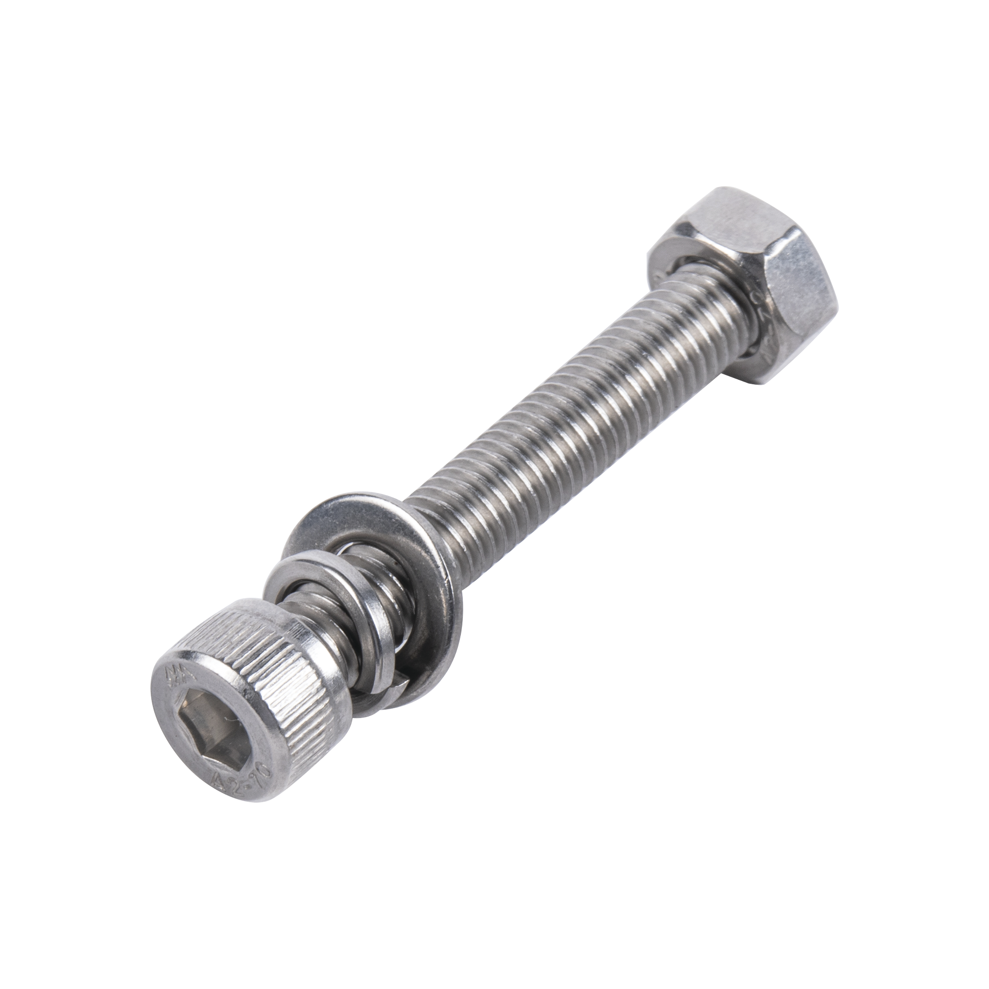 1 Tornillo Allen MilimÃ©trico de Acero Inoxidable  M8-1.25 x 30/ Con 1 Tuerca, 1 Arandela de PresiÃ³n y 1 Plana / Para Montajes de MÃ³dulos Foto Voltaicos .