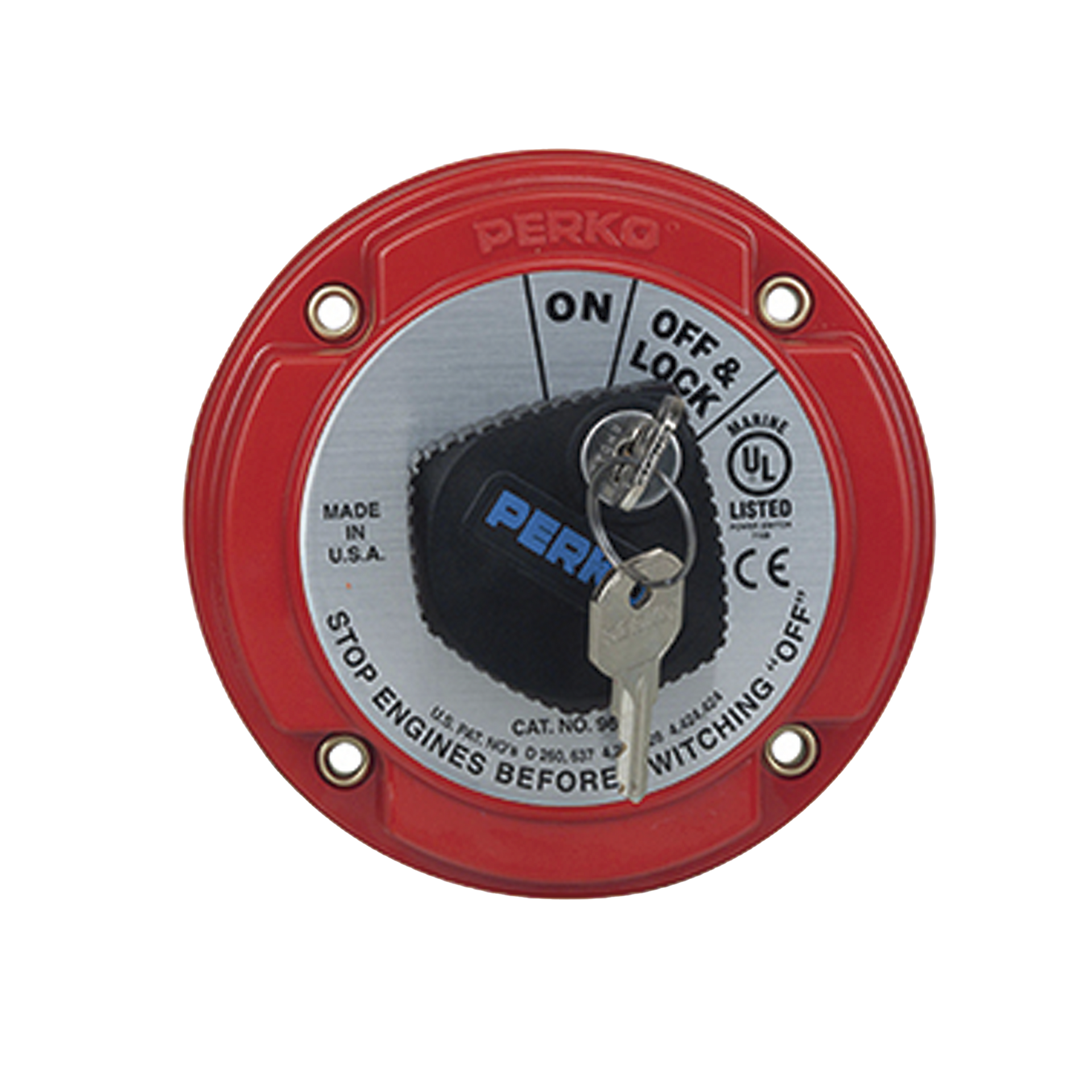 Switch Selector de BaterÃ­a On / Off de Servicio Mediano, con Bloqueo por Llave para Sistemas ElÃ©ctricos Marinos