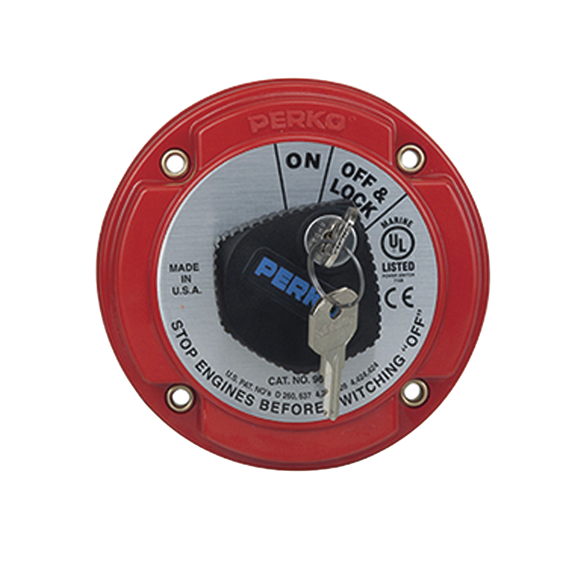 Switch Selector de BaterÃ­a On / Off de Servicio Mediano, con Bloqueo por Llave para Sistemas ElÃ©ctricos Marinos