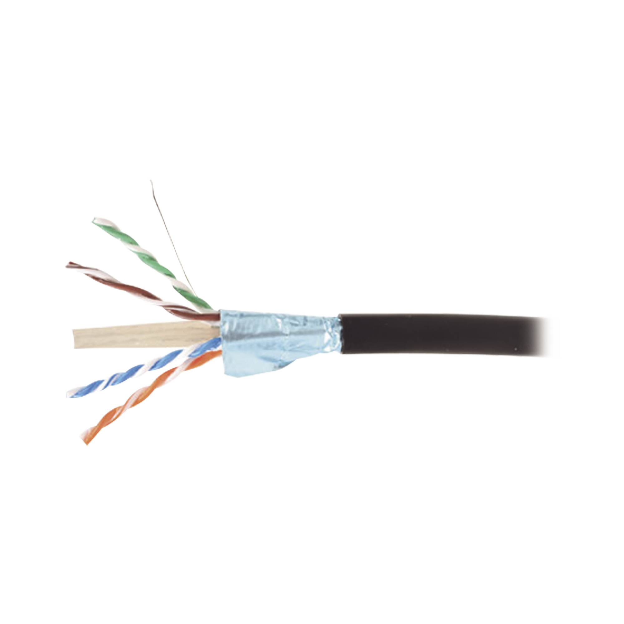 Bobina de Cable Blindado F/UTP de 4 Pares, Para Exterior con Gel, Cat6A (23 AWG), Industrial para Climas Extremos, Enterrado Directo, Color Negro, 305 m