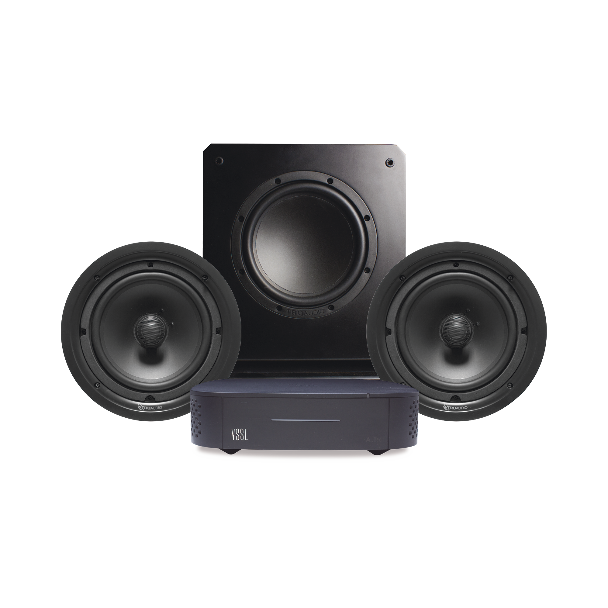 KIT Amplificador VSSL  A1X | 2 Bocinas de Techo TruAudio PP8 |  Subwoofer SS10