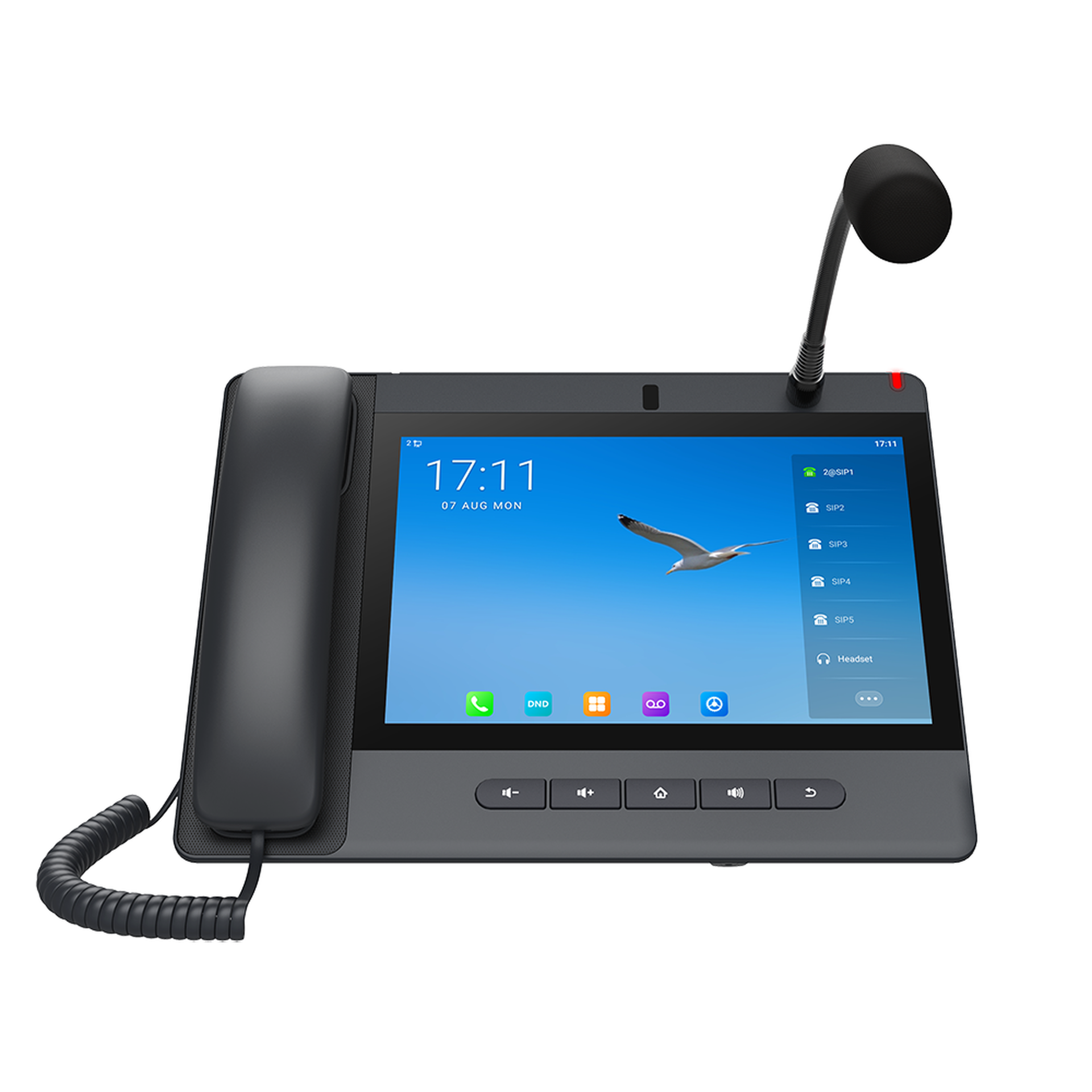 TelÃ©fono IP Android 9.0 Empresarial para voceo 20 lÃ­neas SIP, pantalla tÃ¡ctil, Wi-Fi y Bluetooth, PoE, Voceo/ Musica por Multicast, puertos Gigabit, soporta recepciÃ³n de video.