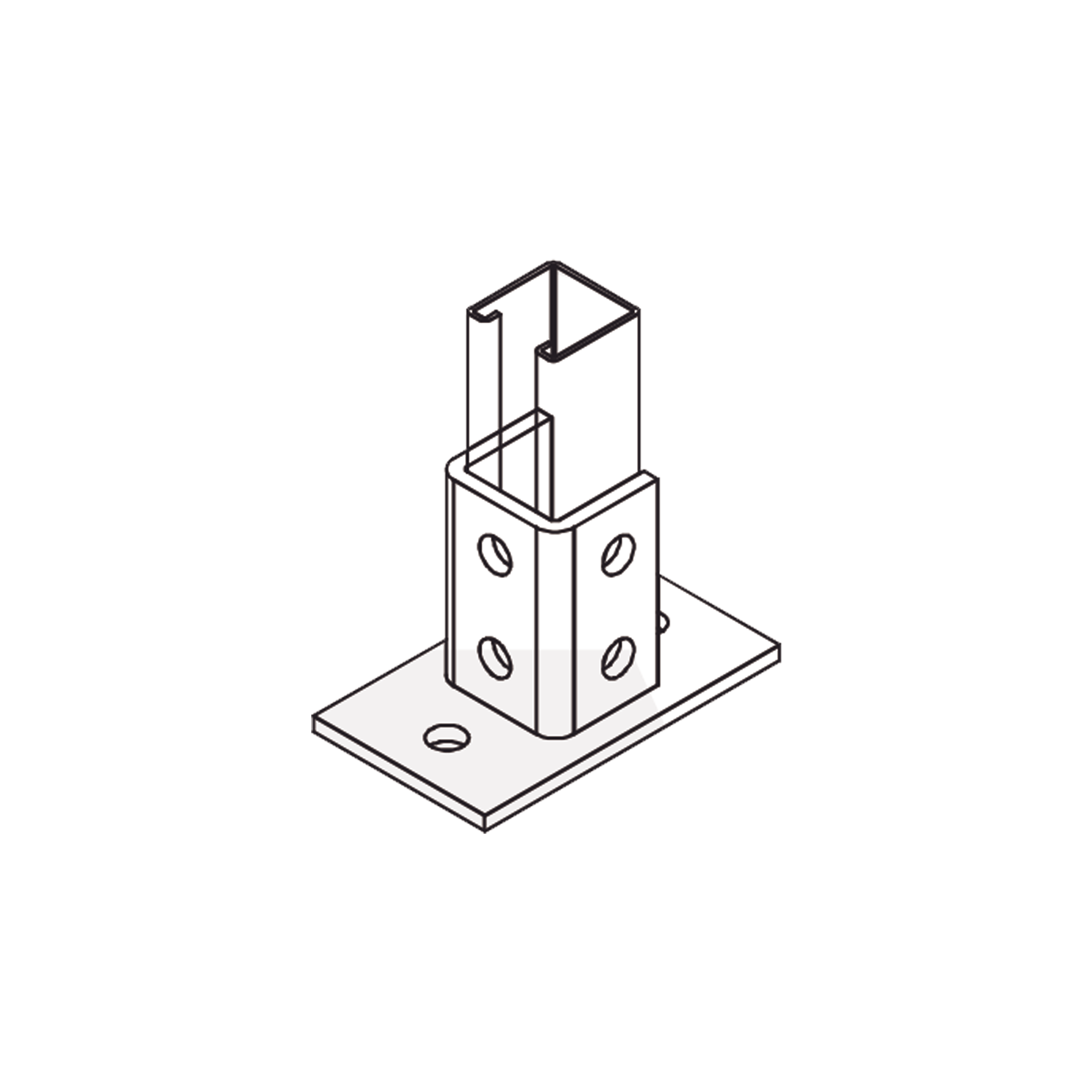 Base Rectangular con 2 perforaciones para Perfil Sencillo.