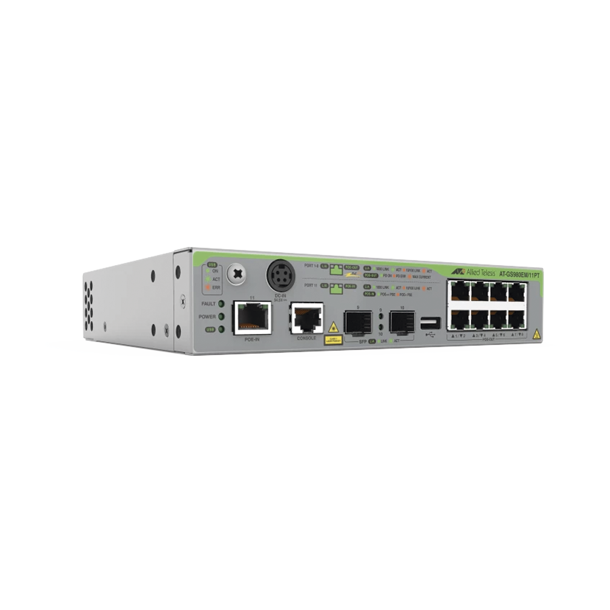 Switch Gigabit L3, 8x 10/100/1000-T PoE+, 1x 10/100/1000-T PoE-in, 2x SFP, 1x PSU, PoE pass-through
