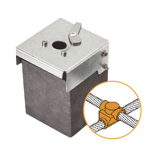 Molde de grafito horizontal uniÃ³n en cruz sobrepuesta de cable 2/0 AWG (pasante) con cable 2/0 AWG (terminal).