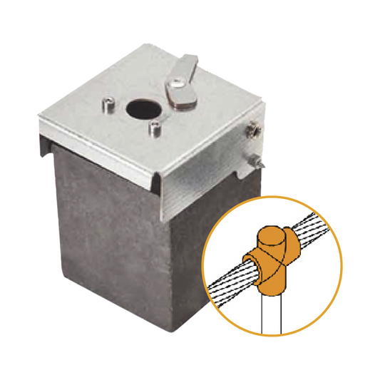 Molde de grafito vertical uniÃ³n en T vertical de cable 4/0 AWG (pasante) con Pica de 5/8 in (terminal).