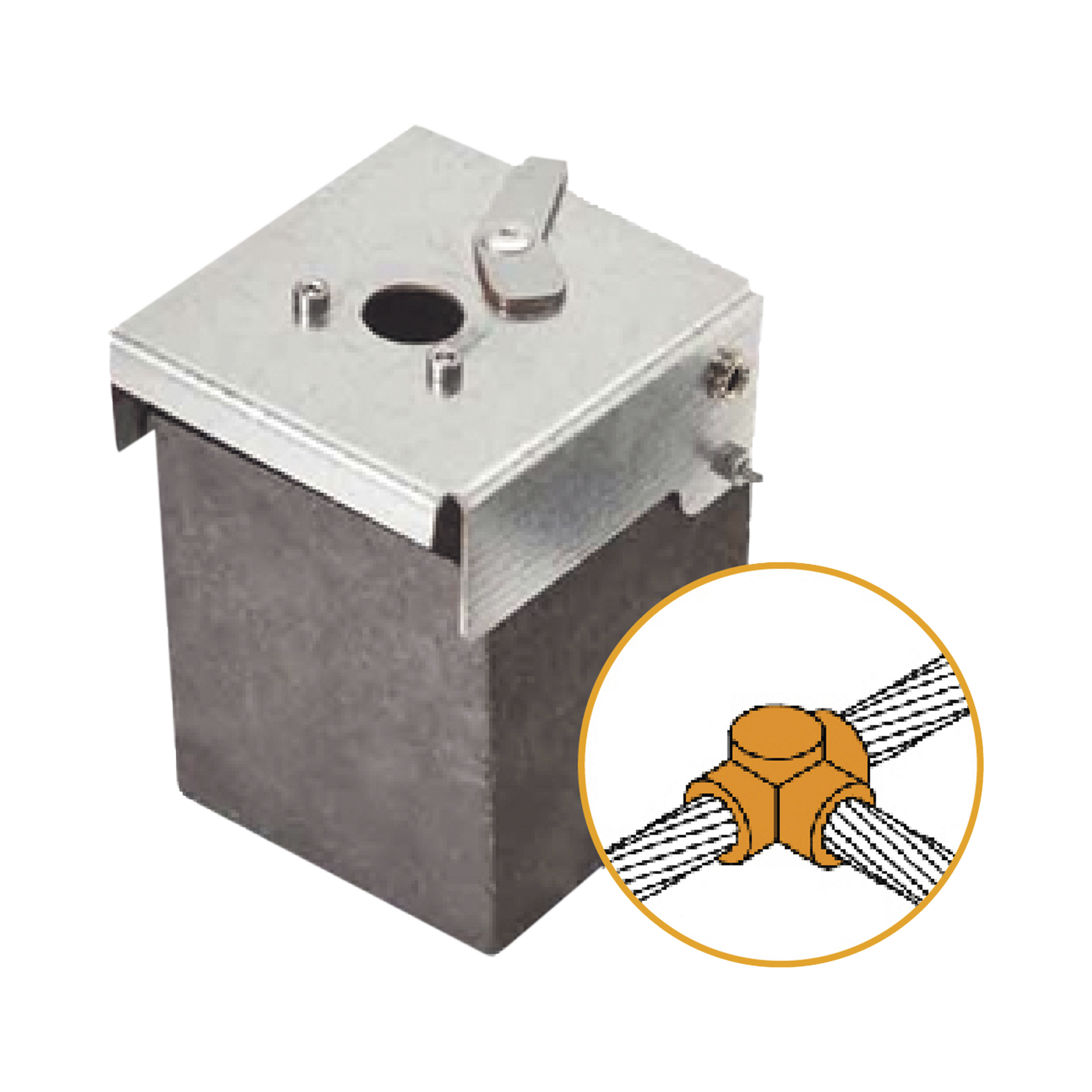 Molde de grafito horizontal uniÃ³n en T horizontal de cable 4/0 AWG (pasante) con cable 4/0 AWG (terminal).