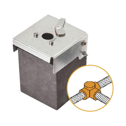 Molde de grafito horizontal uniÃ³n en T horizontal de cable 4/0 AWG (pasante) con cable 4/0 AWG (terminal).