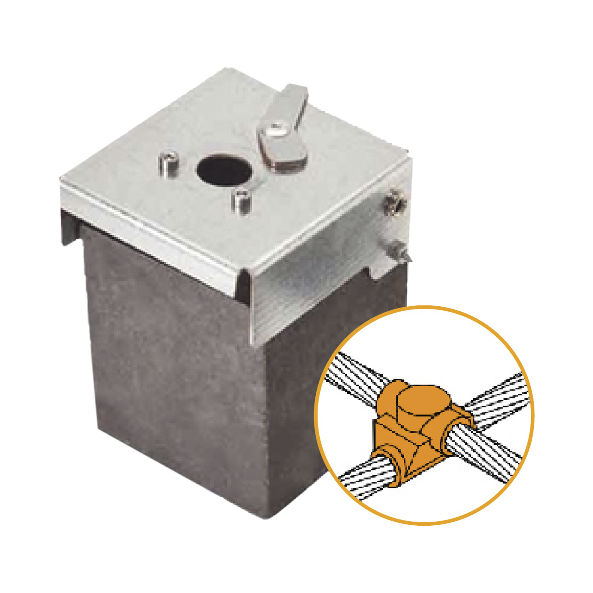 Molde de grafito horizontal uniÃ³n en cruz sobrepuesta de cable 4/0 AWG (pasante) con cable 4/0 AWG (terminal).