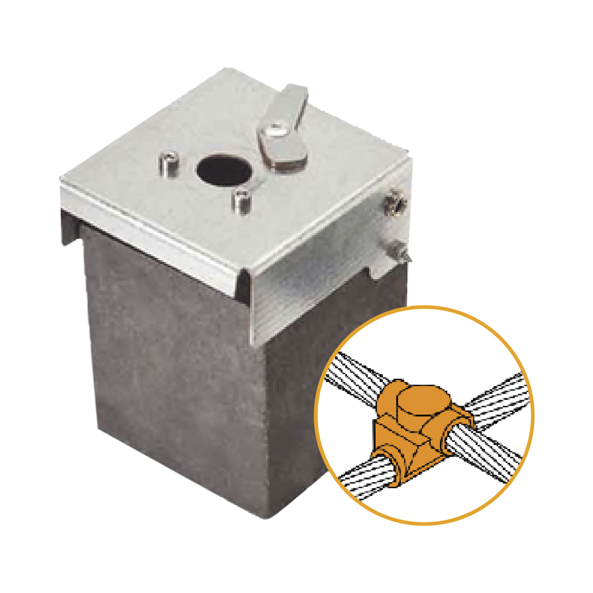 Molde de grafito horizontal uniÃ³n en cruz sobrepuesta de cable 4/0 AWG (pasante) con cable 4/0 AWG (terminal).