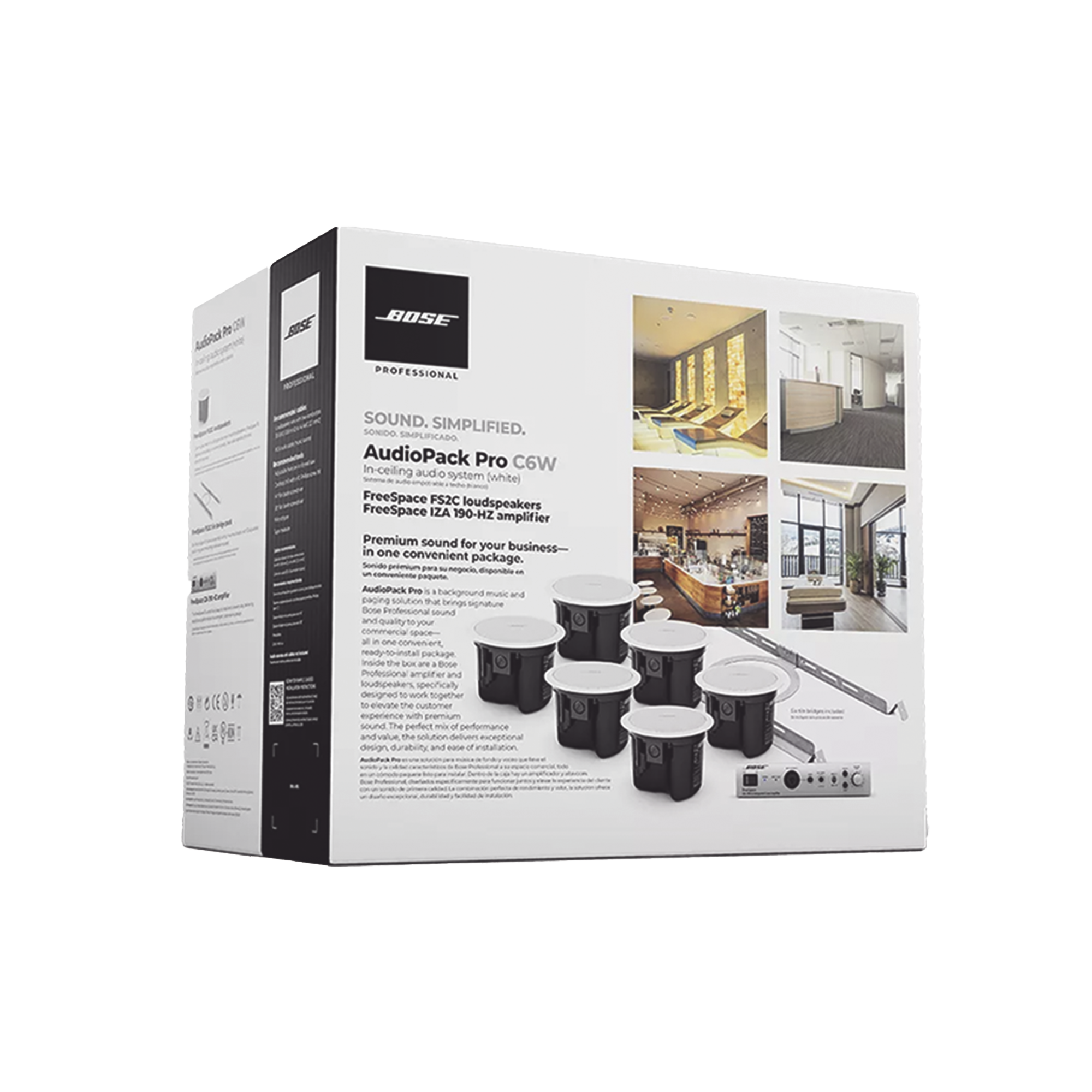 Kit de Audio Freespace | 6 Altavoces de Plafón + Amplificador | Color Blanco | Ideal para Audio Ambiental