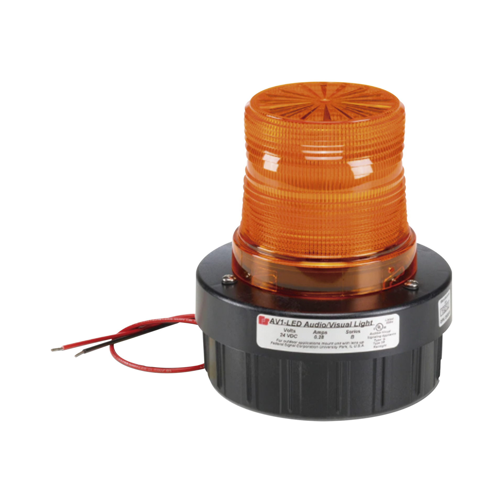 CombinaciÃ³n de intermitente seÃ±al audible/visual, Listado por UL y cUL a 24 VCD color Ãmbar, hasta 95 dB a 1m
