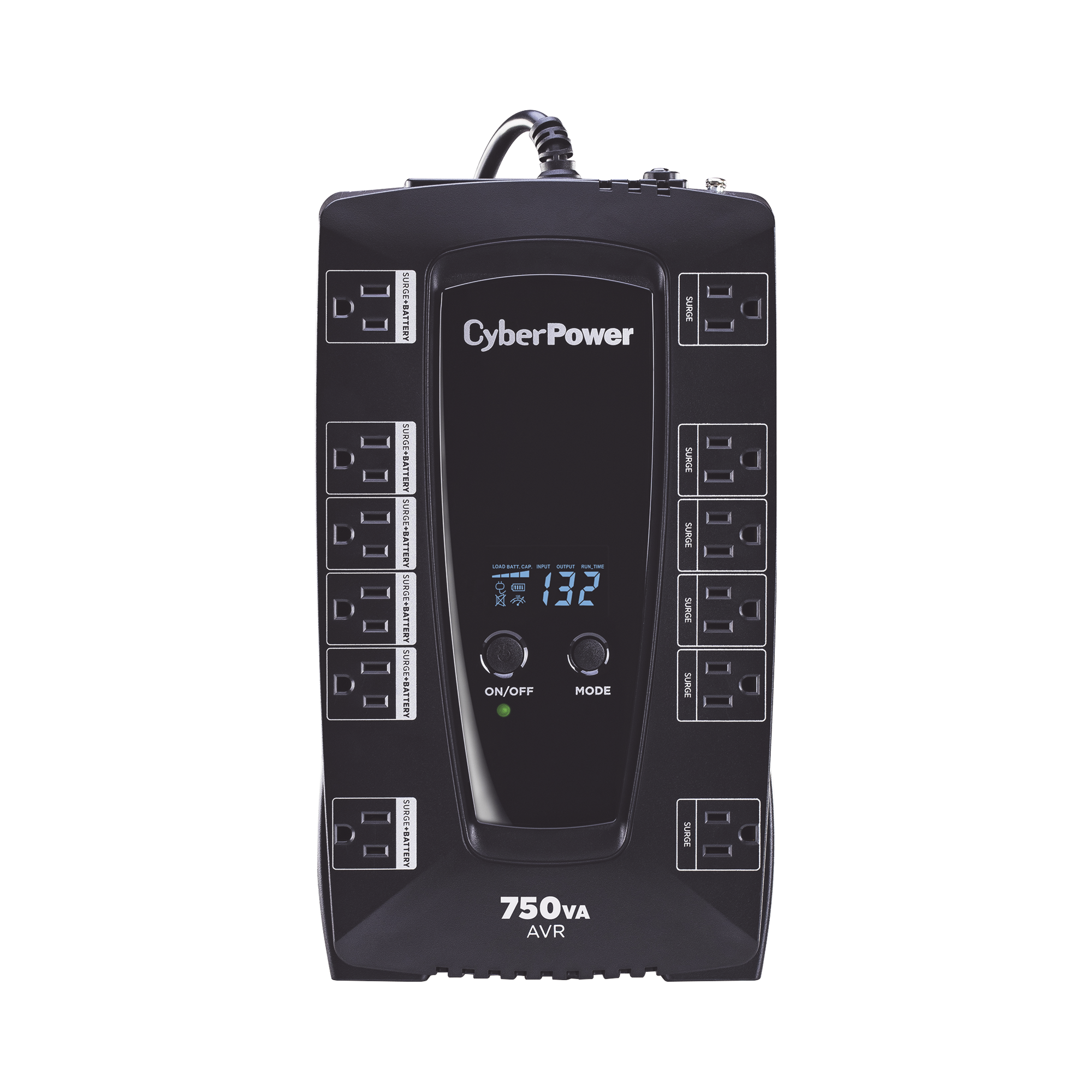 UPS de 750 VA/450 W, TopologÃ­a LÃ­nea Interactiva, Entrada 120 Vca NEMA 5-15P, Tipo Gabinete Compacto, Con 12 Tomas NEMA 5-15R