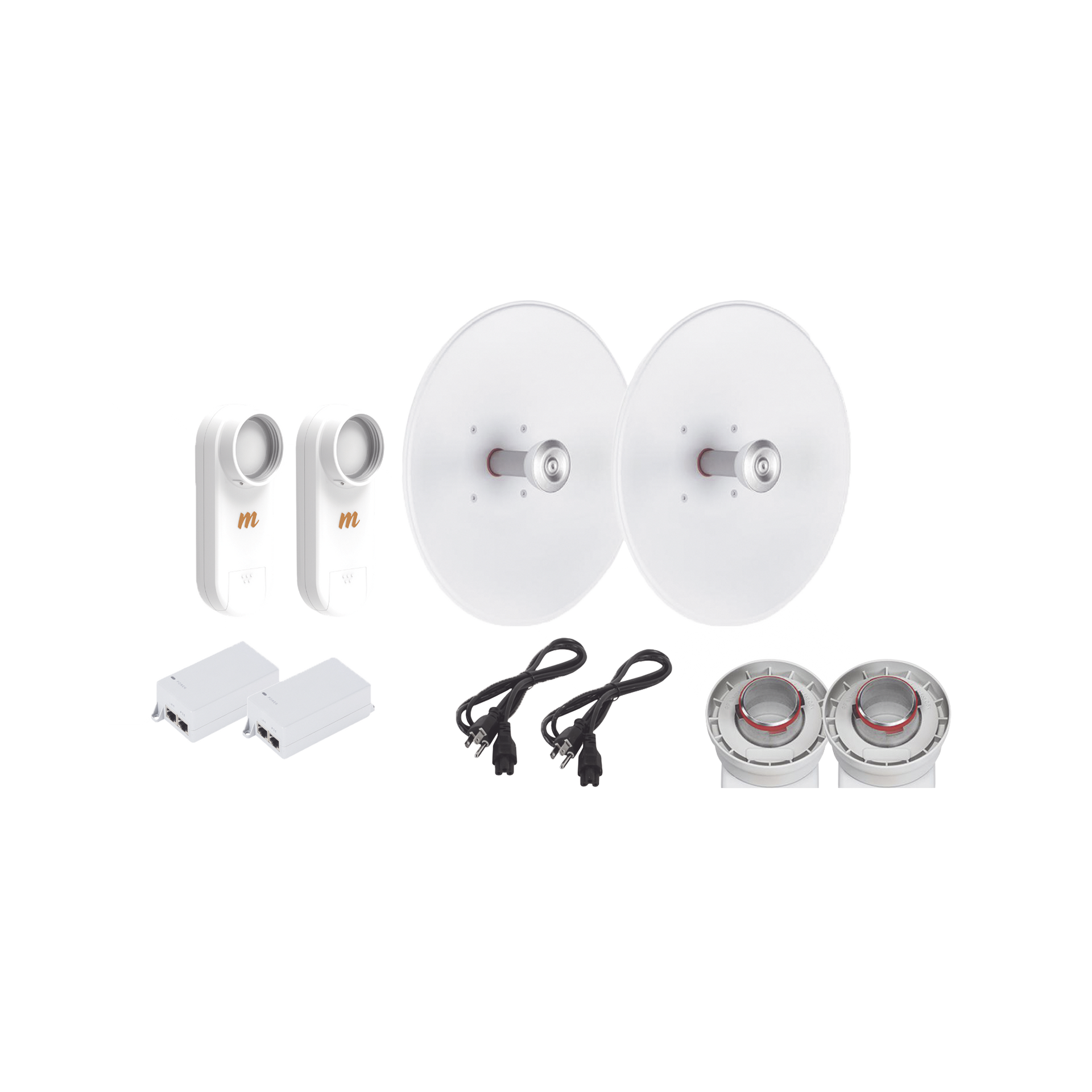 Enlace completo de 2 radios C5X con antenas UD-TP-27 (27 dBi), rango de frecuencia extendida (5.1 a 6.4 GHz),  incluye inyector POE y cable de alimentaciÃ³n y adaptador para la antena