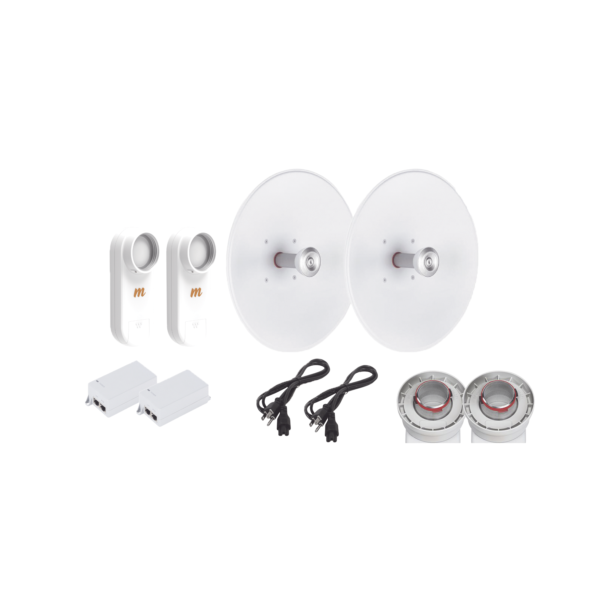 Enlace completo de 2 radios C5X con antenas UD-TP-27 (27 dBi), rango de frecuencia extendida (5.1 a 6.4 GHz),  incluye inyector POE y cable de alimentaciÃ³n y adaptador para la antena