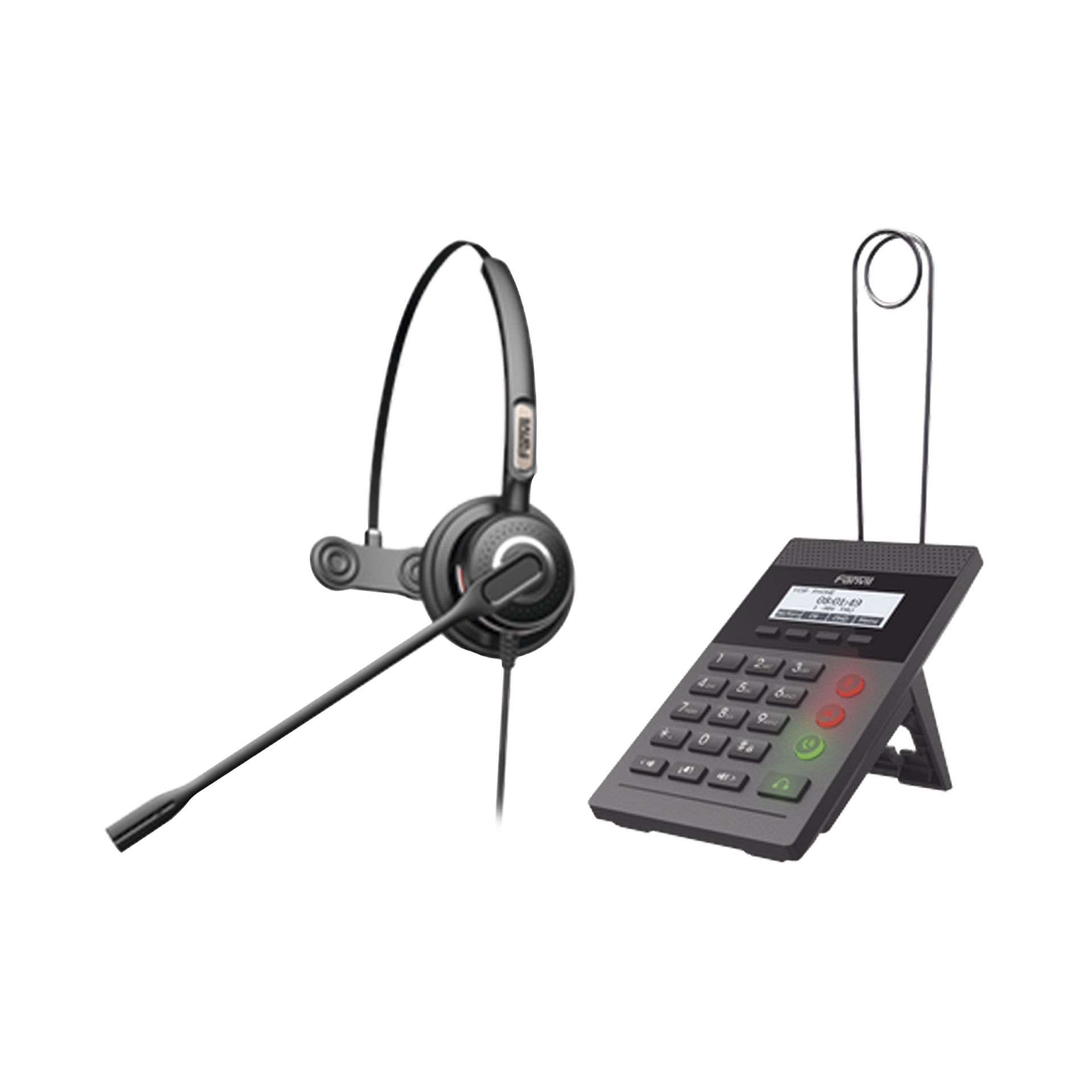 Kit Fanvil para Call Center incluye telÃ©fono IP X2CP Y diadema HT201 y fuente de alimentaciÃ³n.
