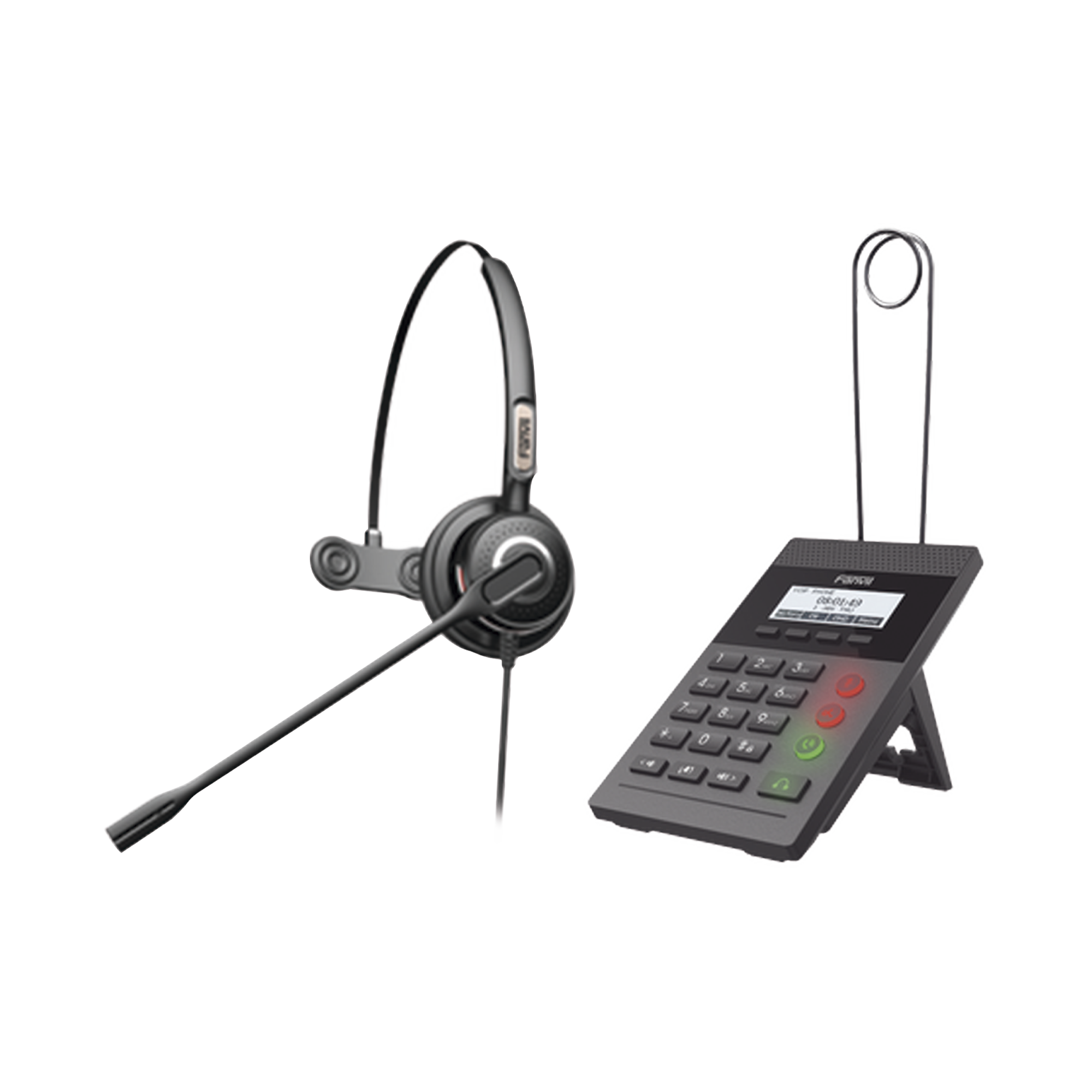Kit Fanvil para Call Center incluye telÃ©fono IP X2CP Y diadema HT201 y fuente de alimentaciÃ³n.