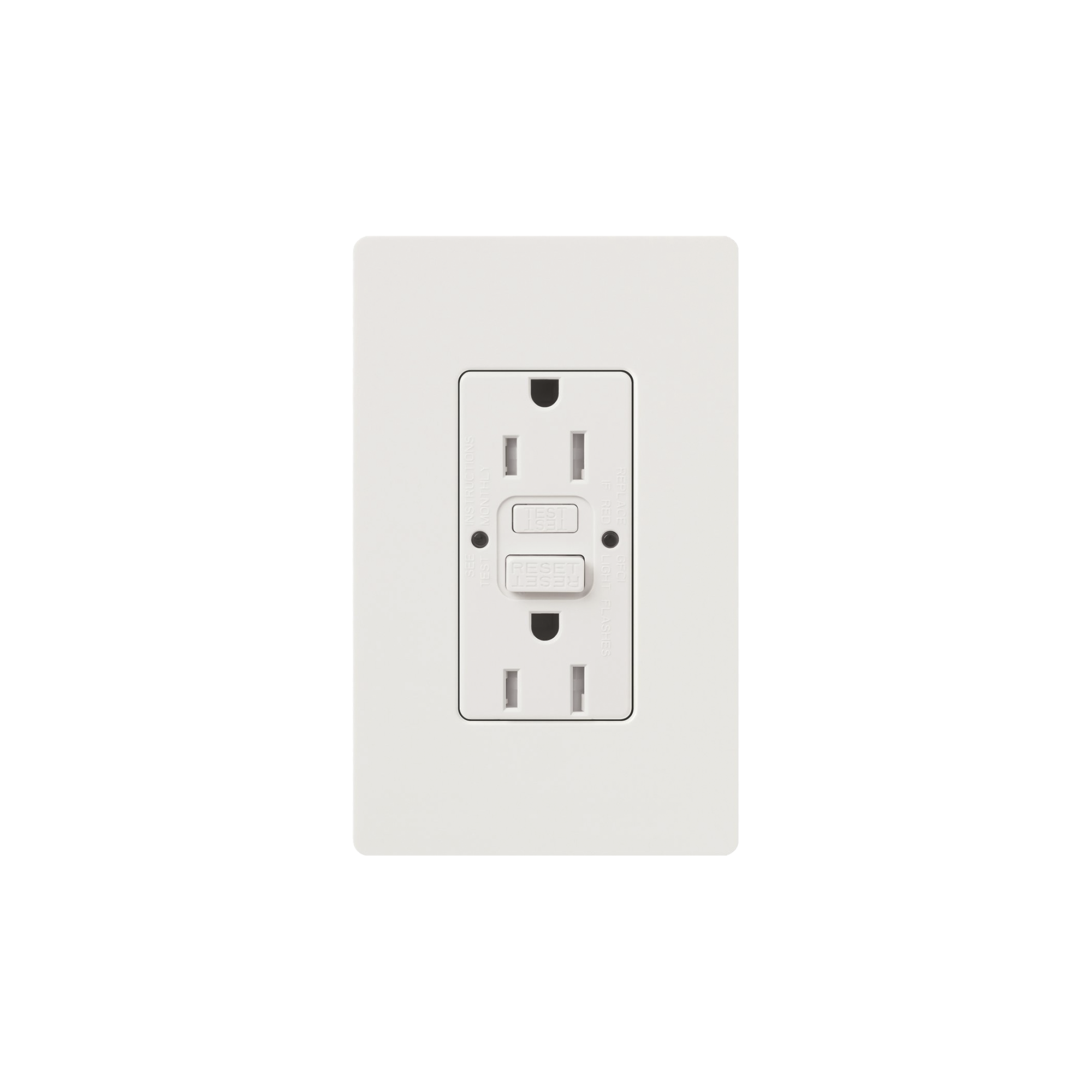 Tomacorriente 125V 15A resistente a manipulaciones, color blanco.