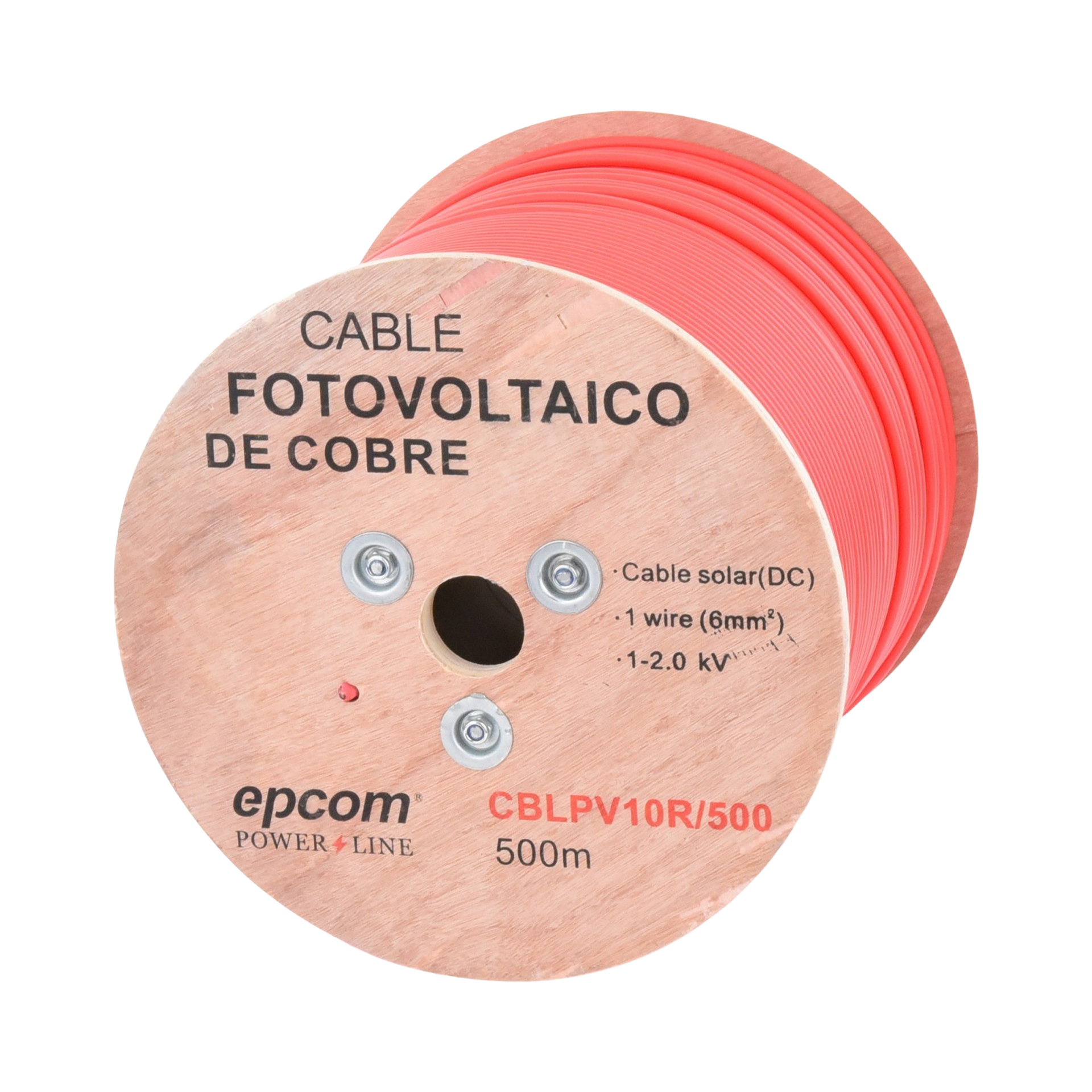 Carrete de 500 Metros / Cable Fotovoltaico Rojo  / Material COBRE / 6mmÂ² (10AWG) / 2000 Vcc