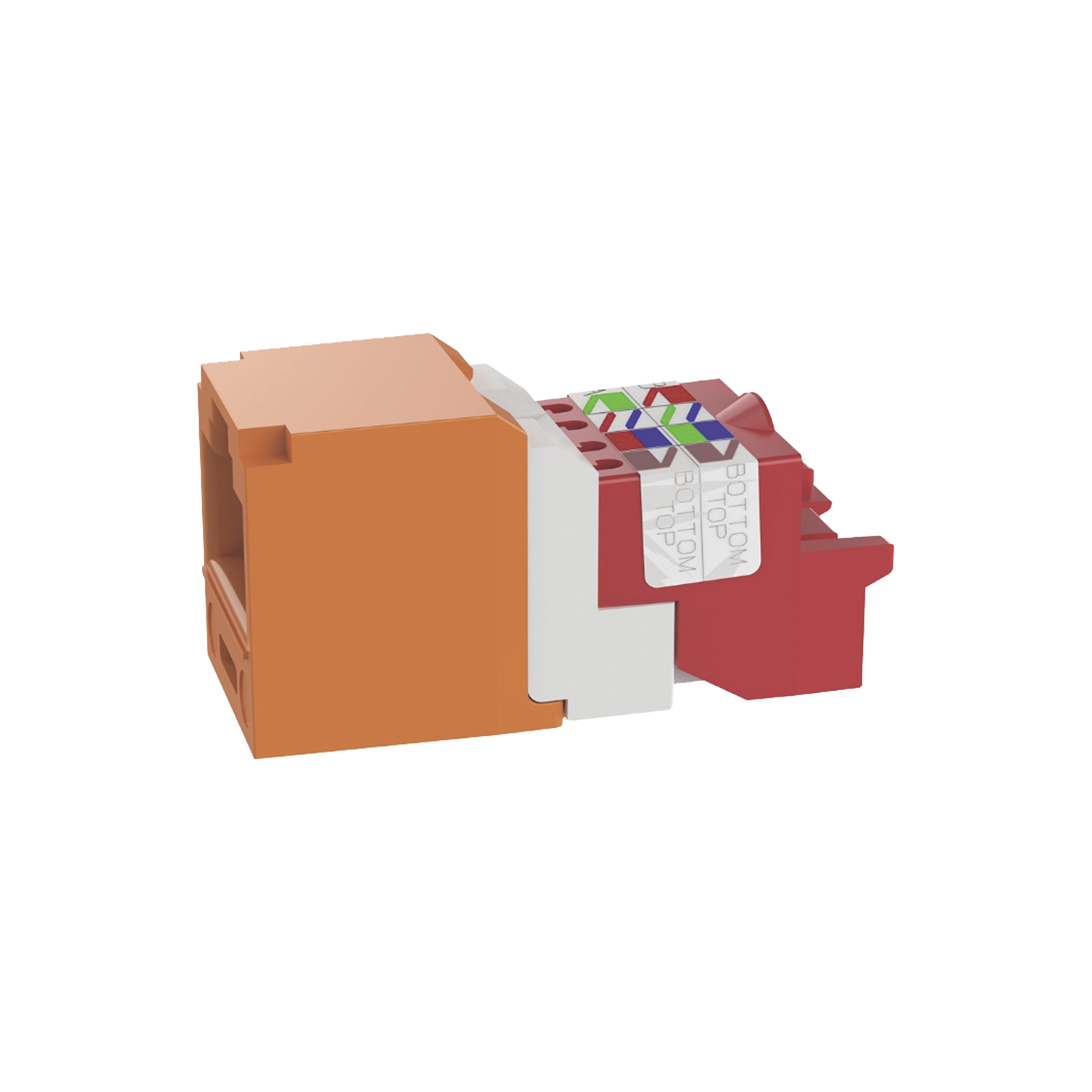 Conector Jack RJ45 Estilo T, Mini-Com, CategorÃ­a 5e, de 8 posiciones y 8 cables, Color Naranja