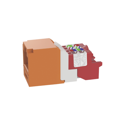 Conector Jack RJ45 Estilo T, Mini-Com, CategorÃ­a 5e, de 8 posiciones y 8 cables, Color Naranja