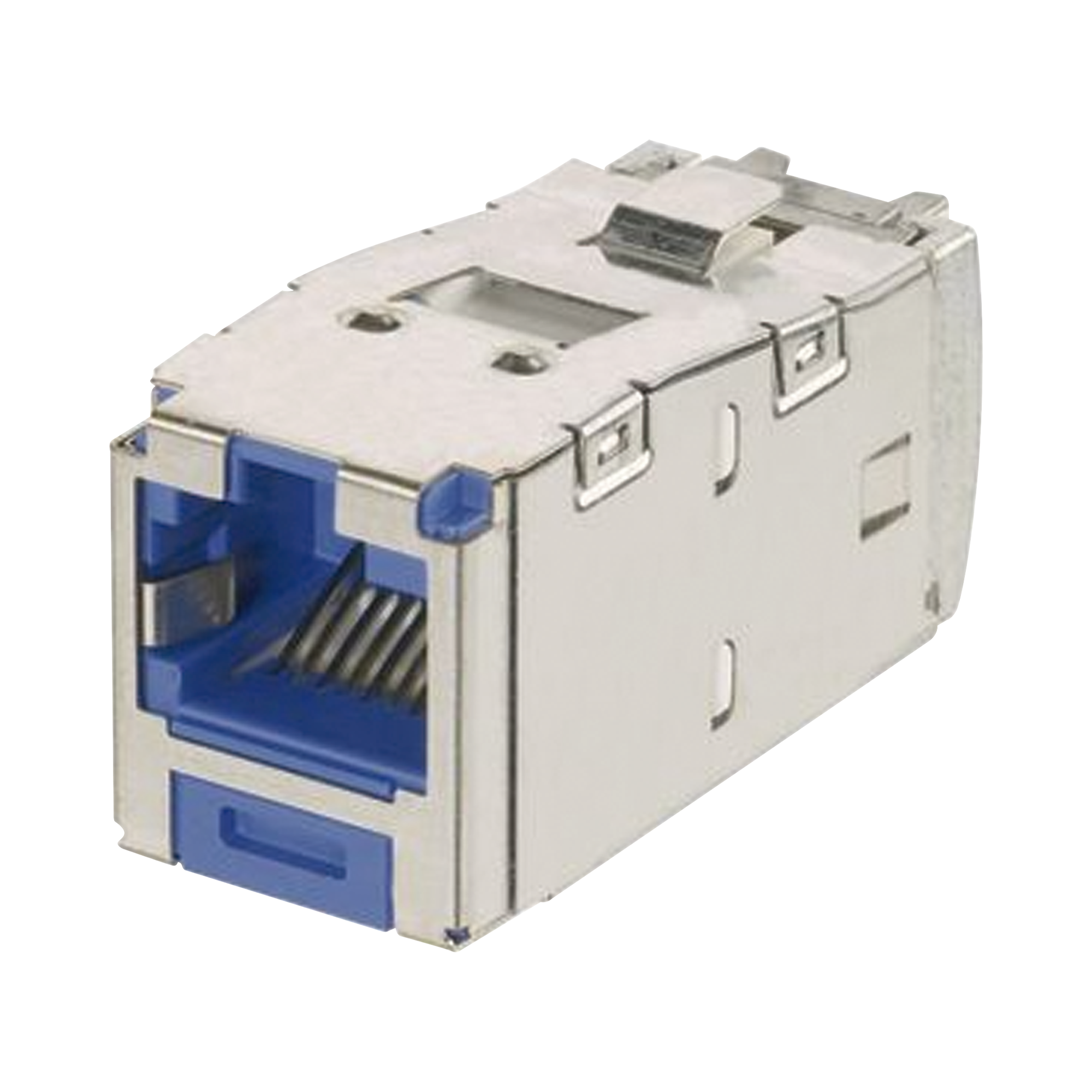 Conector Jack RJ45 Blindado, Llaveado Azul, Estilo TG, Mini-Com, CategorÃ­a 6A, de 8 posiciones y 8 cables, Color Azul