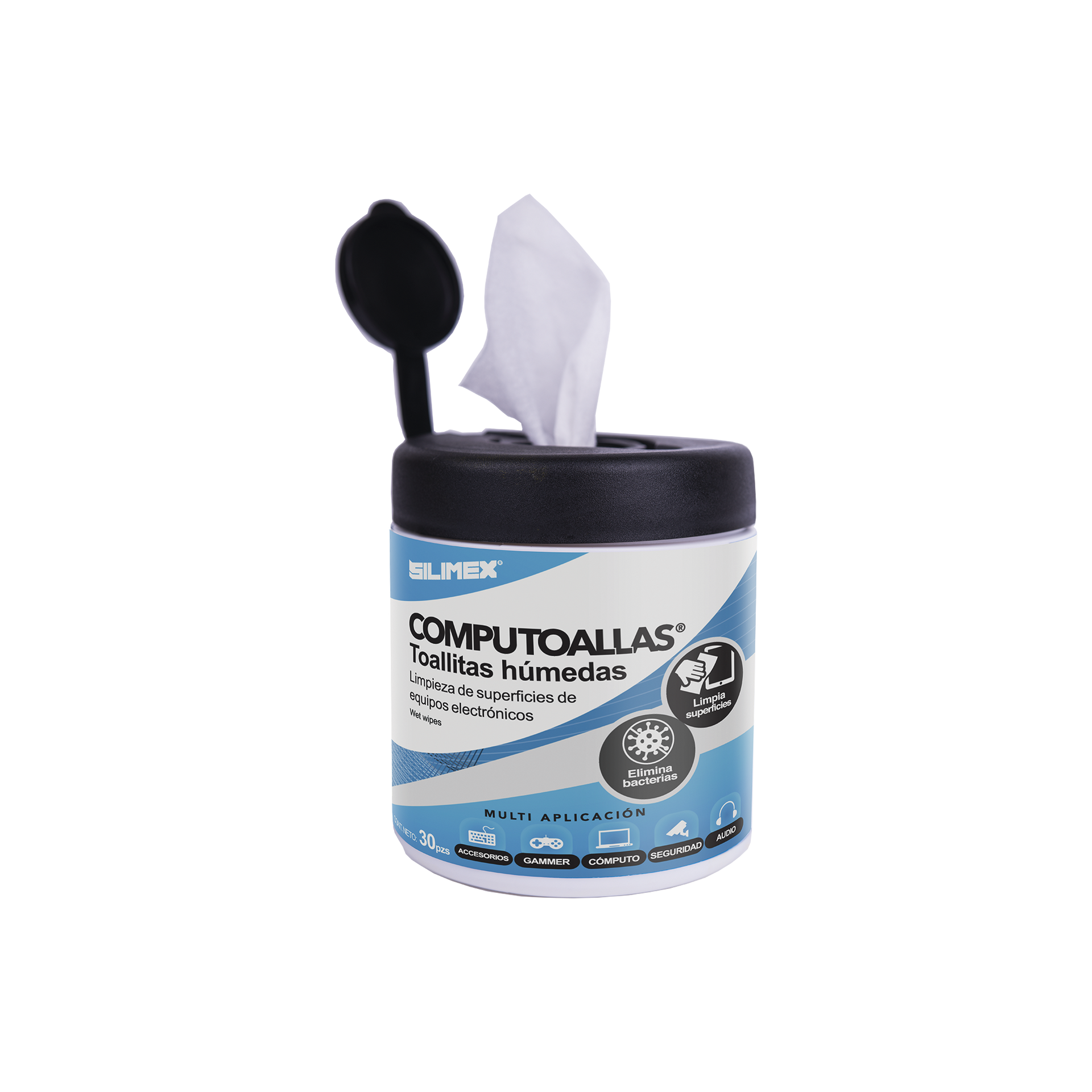Toallas hÃºmedas antibacteriales, para limpieza de gabinetes, equipos de cÃ³mputo, audio, vÃ­deo y telefonÃ­a, 30 piezas