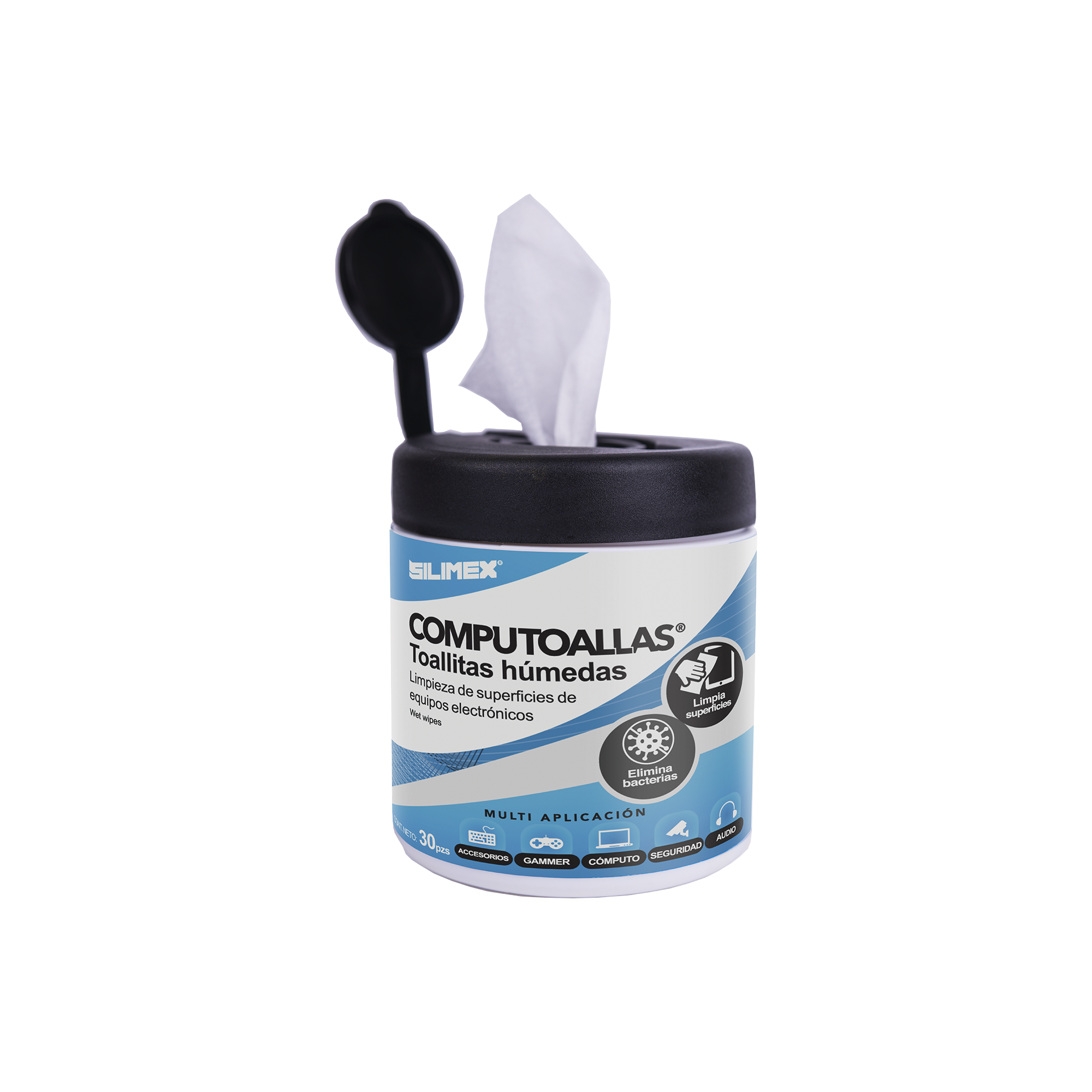 Toallas hÃºmedas antibacteriales, para limpieza de gabinetes, equipos de cÃ³mputo, audio, vÃ­deo y telefonÃ­a, 30 piezas