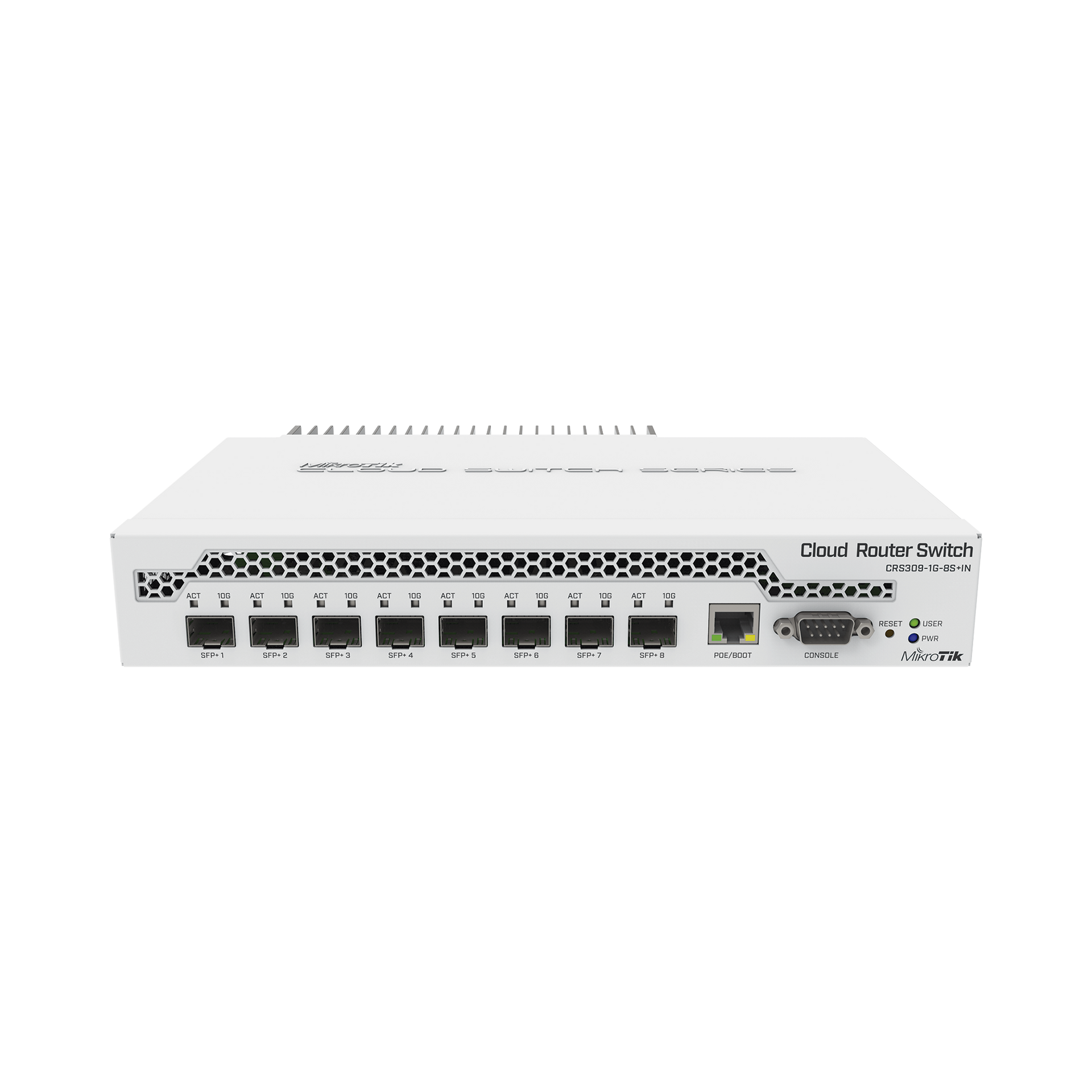 (CRS309-1G-8S+IN) Switch administrable Sistema Operativo Dual, puerto 1G Rj45, 8 puertos 10G SFP+ para Escritorio