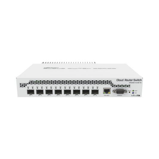(CRS309-1G-8S+IN) Switch administrable Sistema Operativo Dual, puerto 1G Rj45, 8 puertos 10G SFP+ para Escritorio