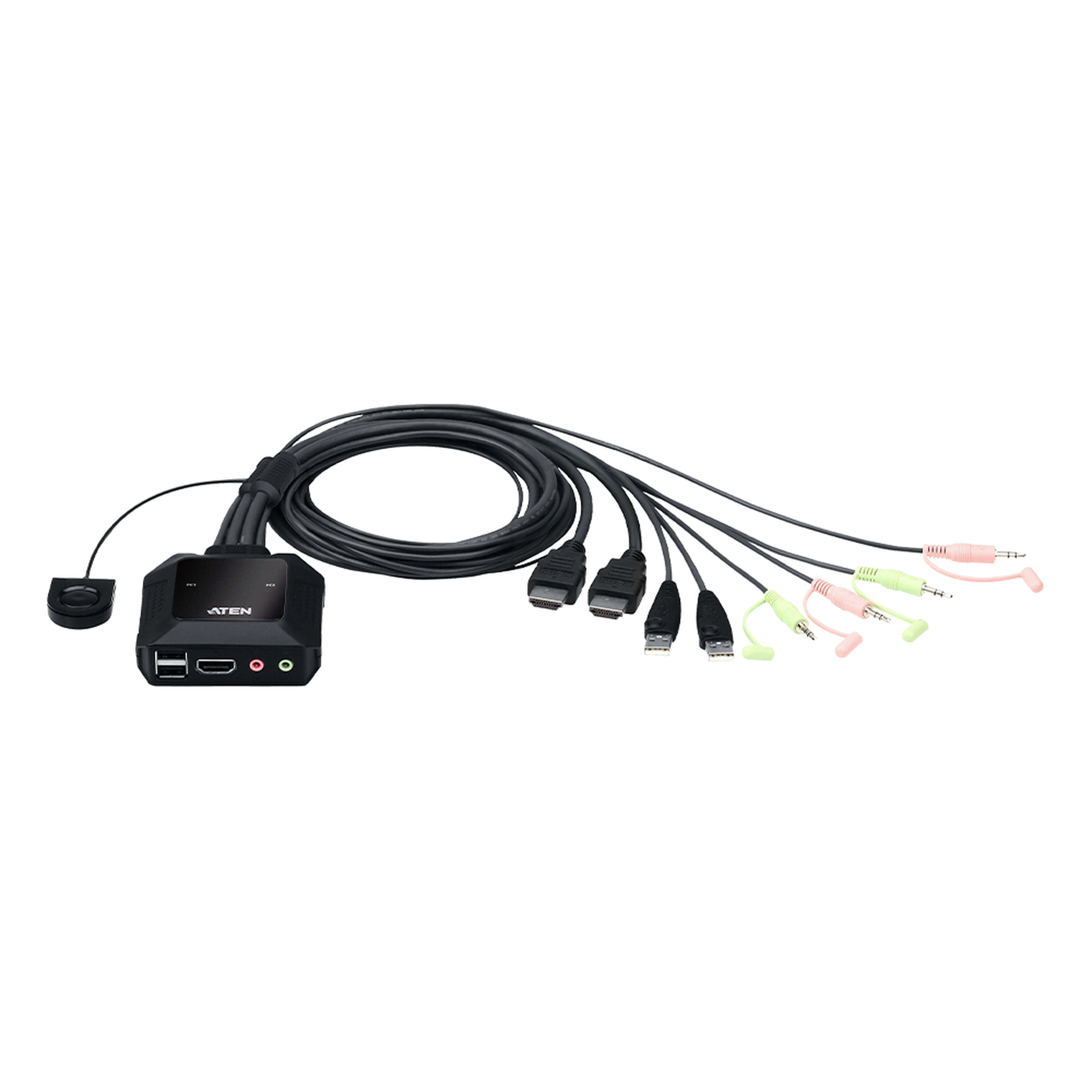 Conmutador KVM con cable HDMI 4K USB de 2 puertos con selector de puerto remoto |  4096x2160 @ 60Hz (4K DCI) | HDCP 2.2 |  Jack 3.5mm (Audio/Micrófono) | Conecta y controla 2 equipos con un solo monitor, teclado y mouse
