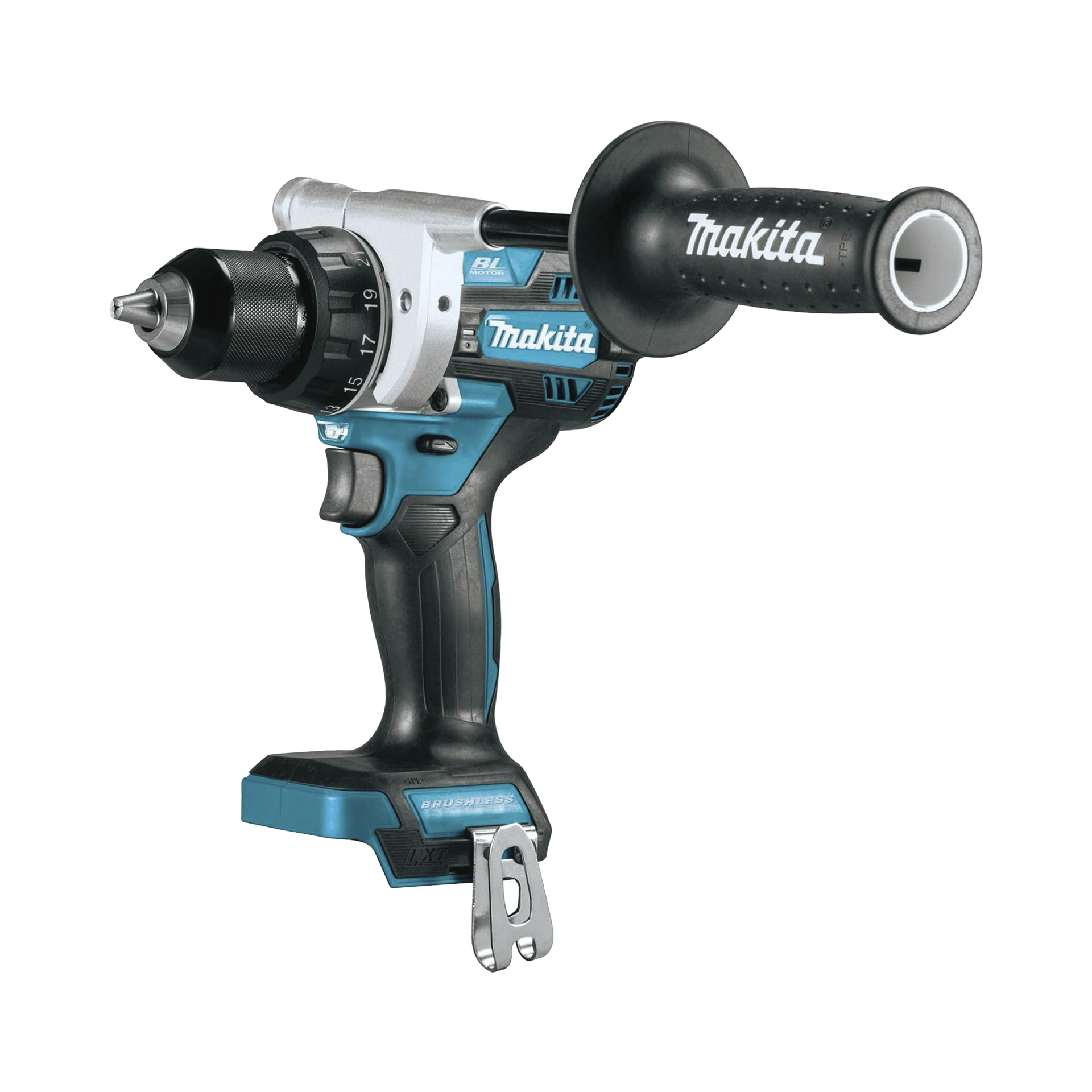 Taladro Atornillador BL 18 V 5 Ah LXT 130 Nm 2 Velocidades (0-550 0-2100 rpm). Incluye 2 puntas dobles empuÃ±adura auxiliar y gancho. Sin baterÃ­as, sin cargador y sin maletÃ­n.