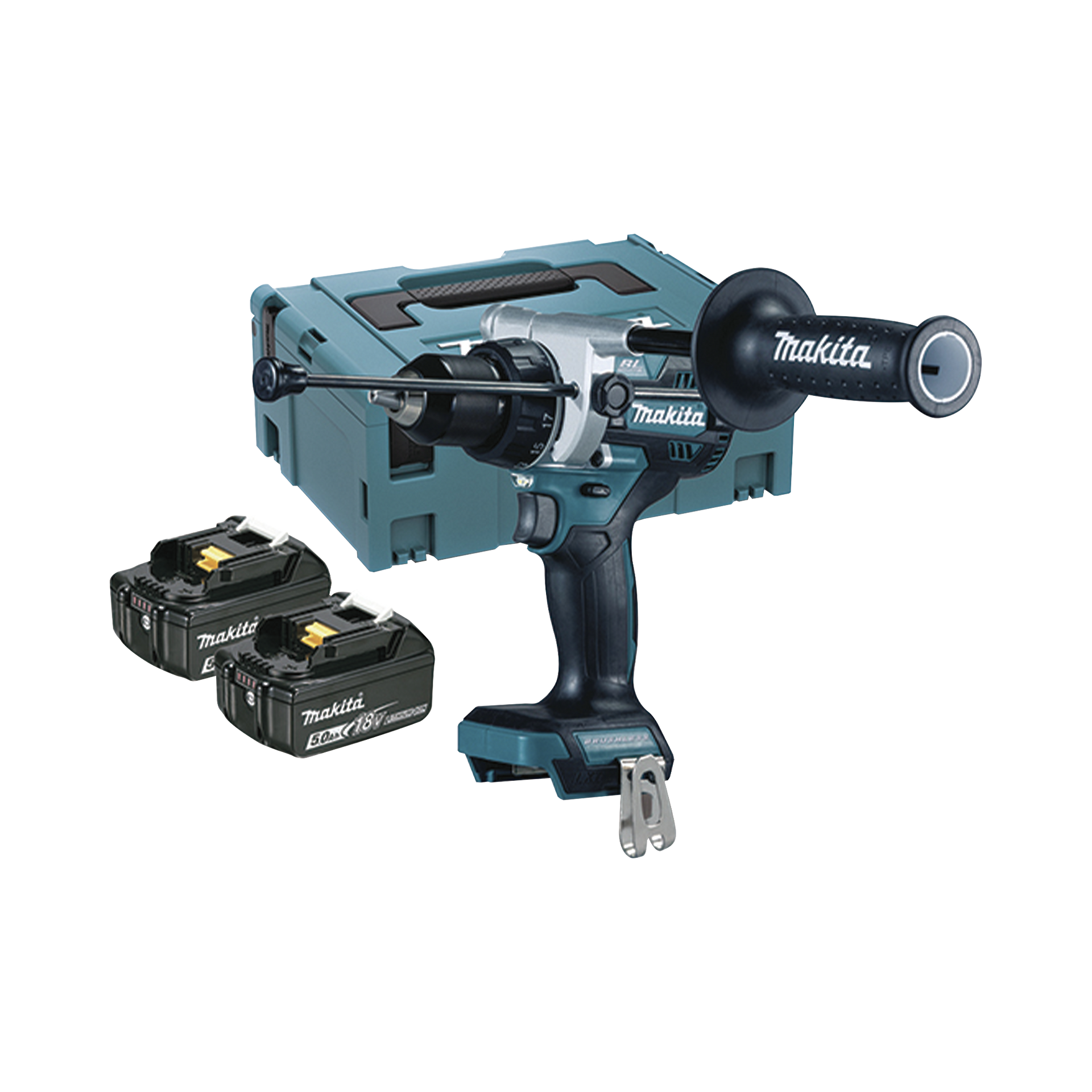 Taladro combinado BL 18 V LXT 5.0 Ah 130 Nm. Incluye 2 baterÃ­as 5.0 Ah, cargador rÃ¡pido y maletÃ­n Makpac.